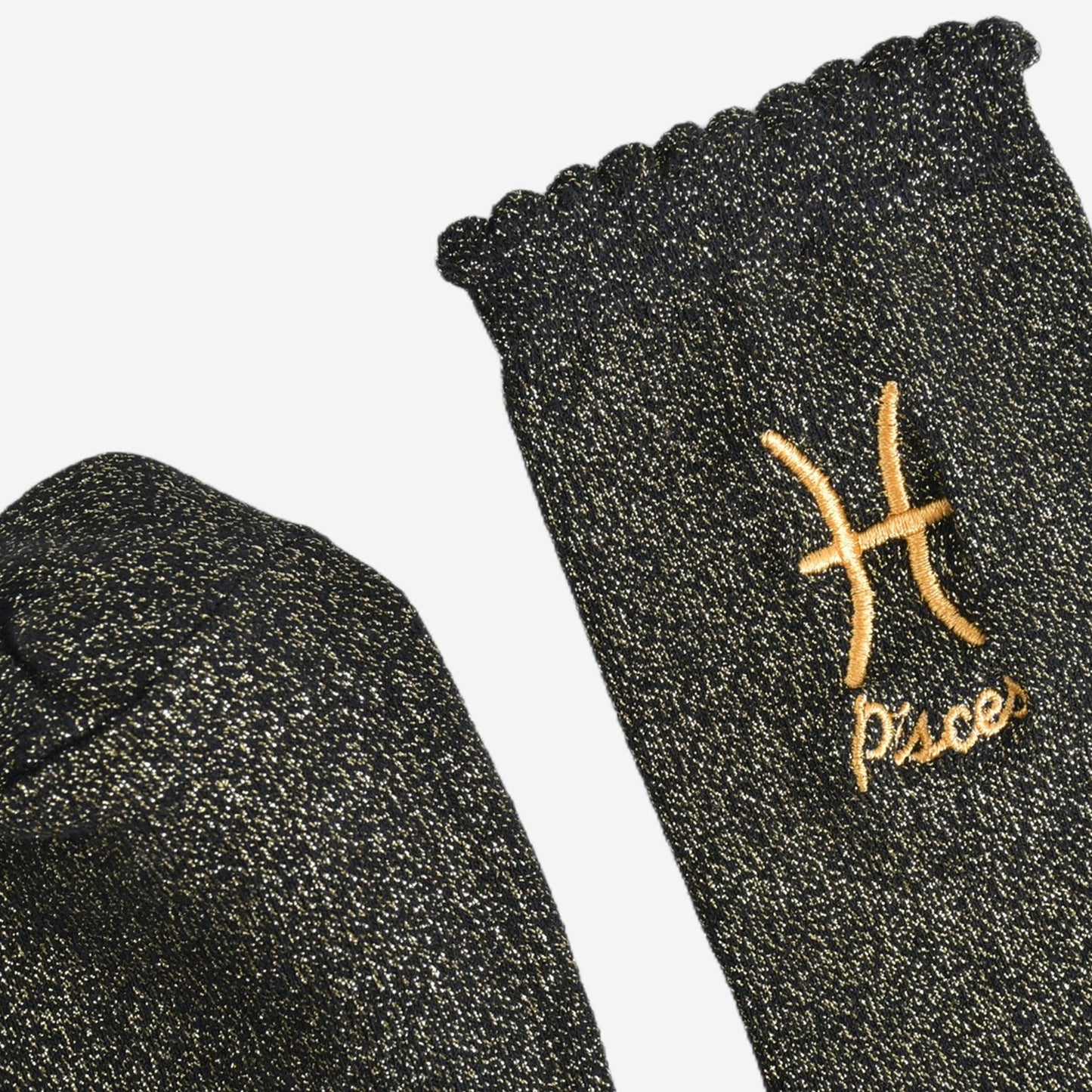 Sock Talk - Women's Glitter Socks - Black/Gold, Zodiac Pisces