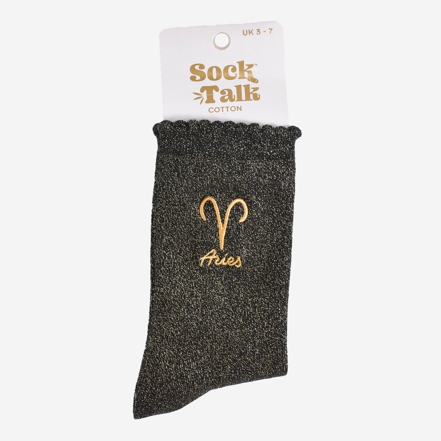 Sock Talk - Women's Glitter Socks - Black/Gold, Zodiac Aries