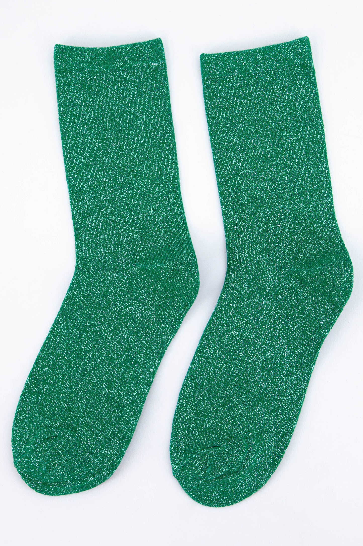 Sock Talk - Womens Glitter Socks Silver Sparkly Ankle Socks Green