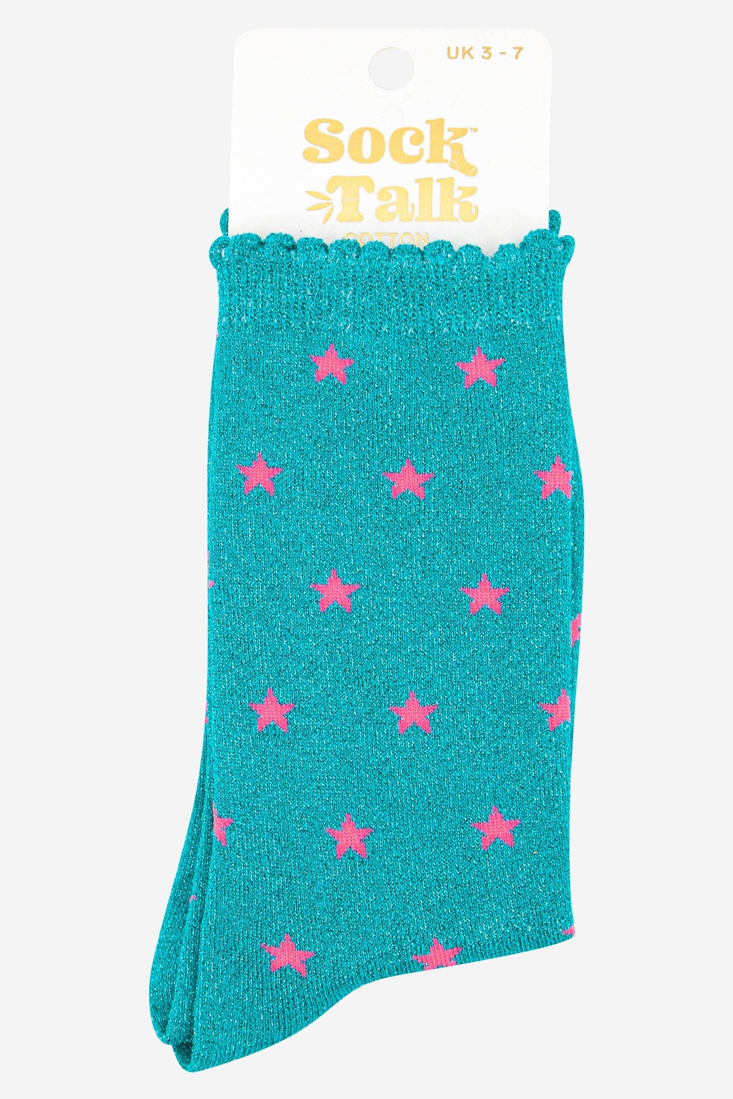 Sock Talk - Womens Star Print Cotton Glitter Socks in Aqua Blue