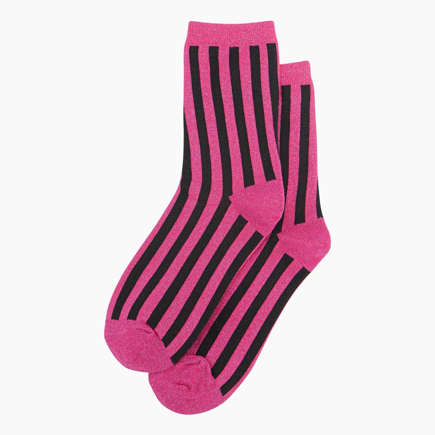 Sock Talk - Women's Glitter Socks - Hot Pink/Black, Stripes
