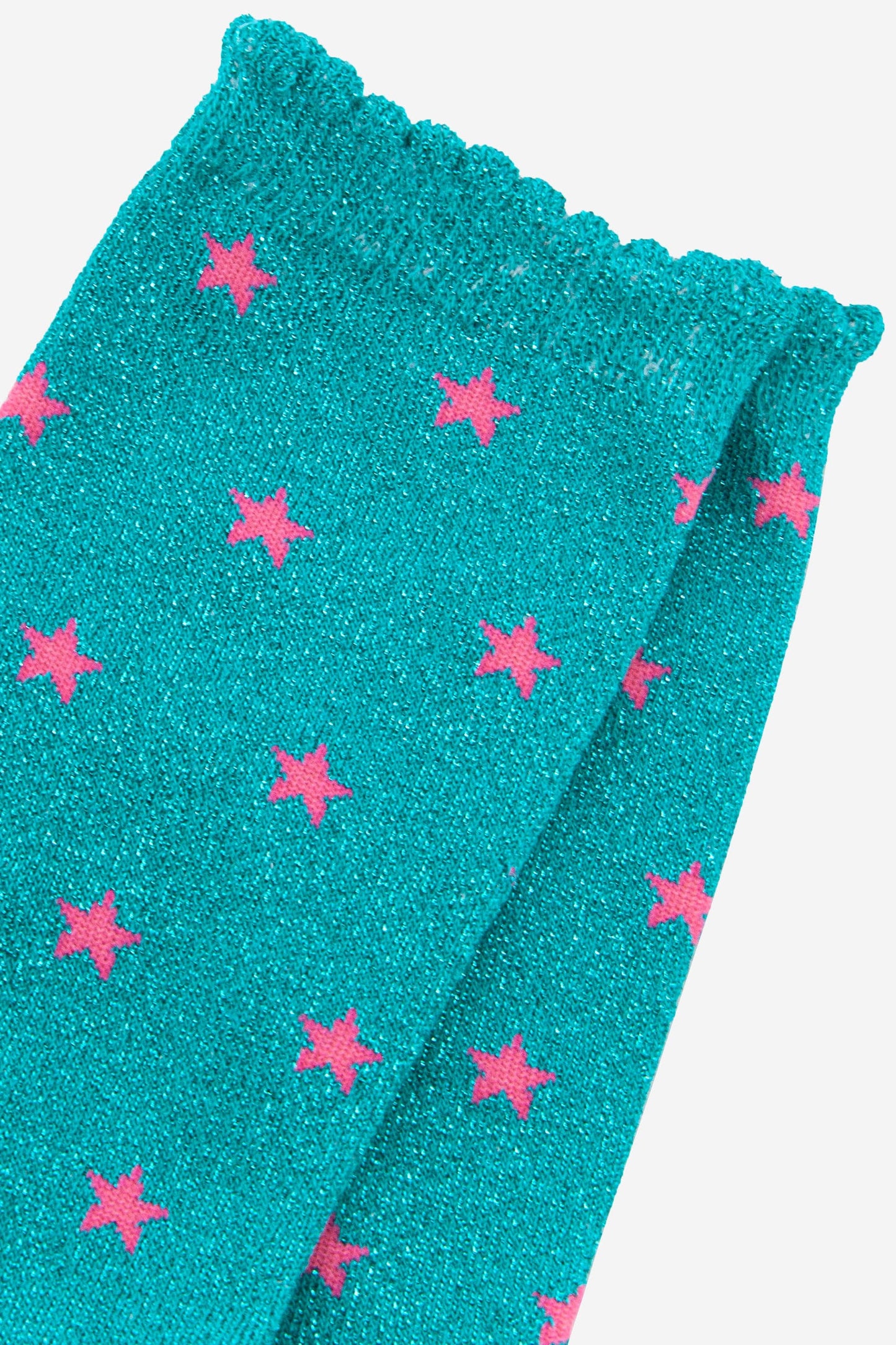 Sock Talk - Womens Star Print Cotton Glitter Socks in Aqua Blue
