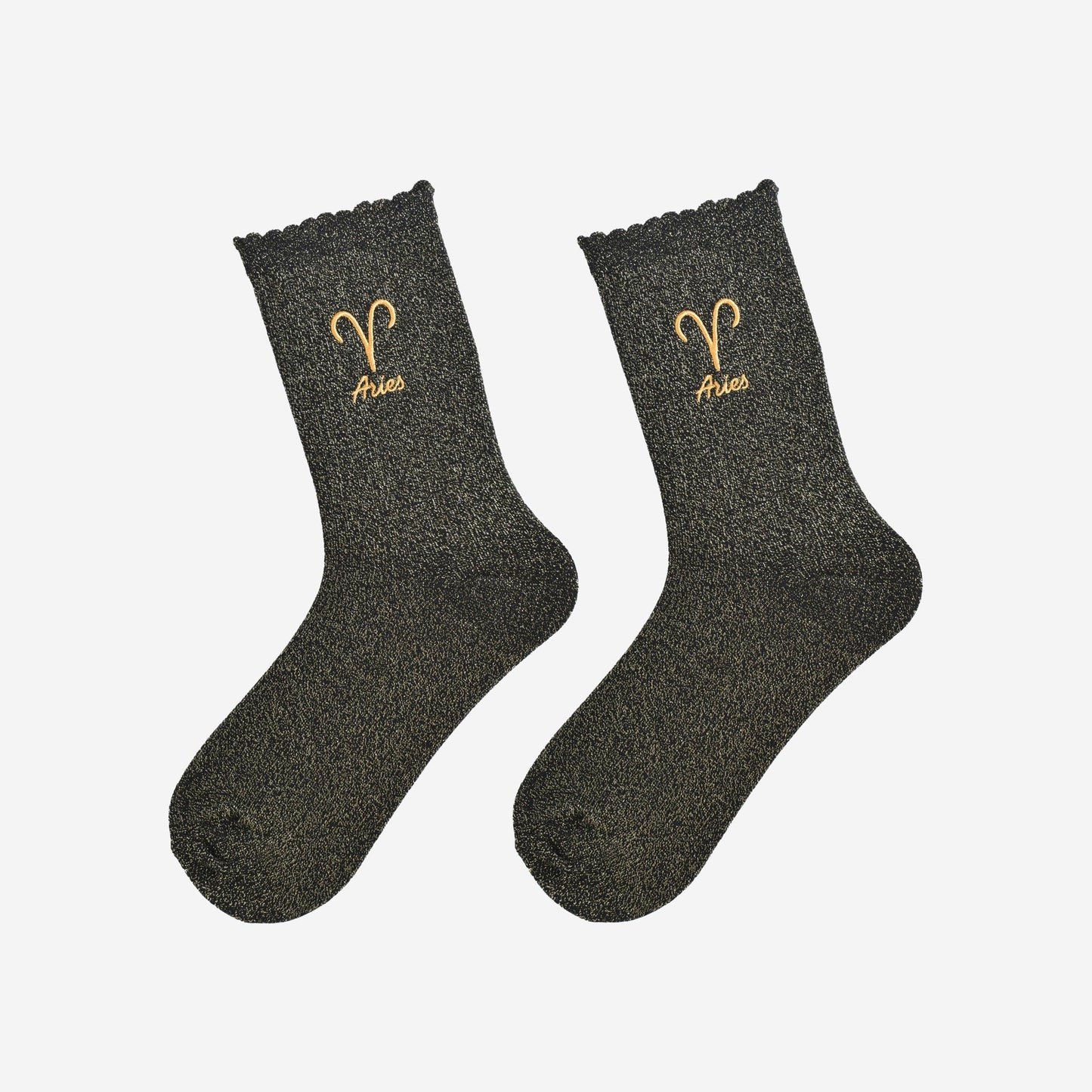 Sock Talk - Women's Glitter Socks - Black/Gold, Zodiac Aries