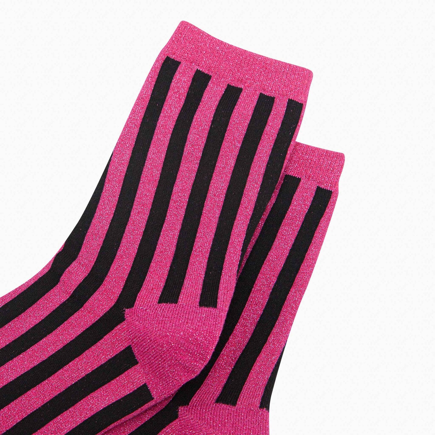 Sock Talk - Women's Glitter Socks - Hot Pink/Black, Stripes