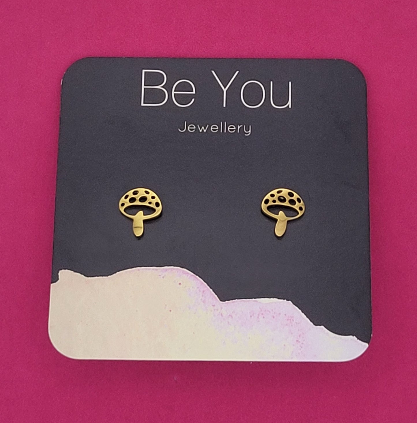 Stainless Steel Gold Studs Mushroom BUGS01