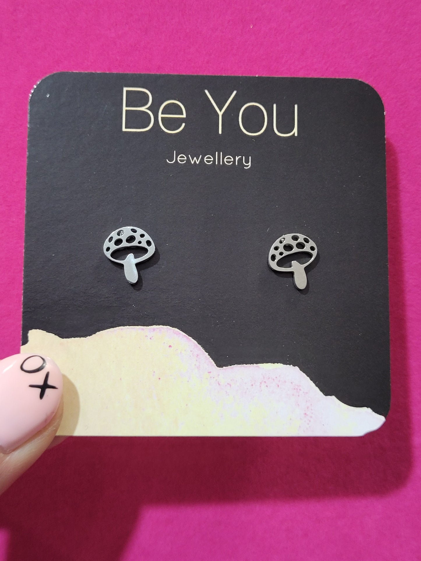 Stainless Steel Silver Studs Mushroom BUSS01