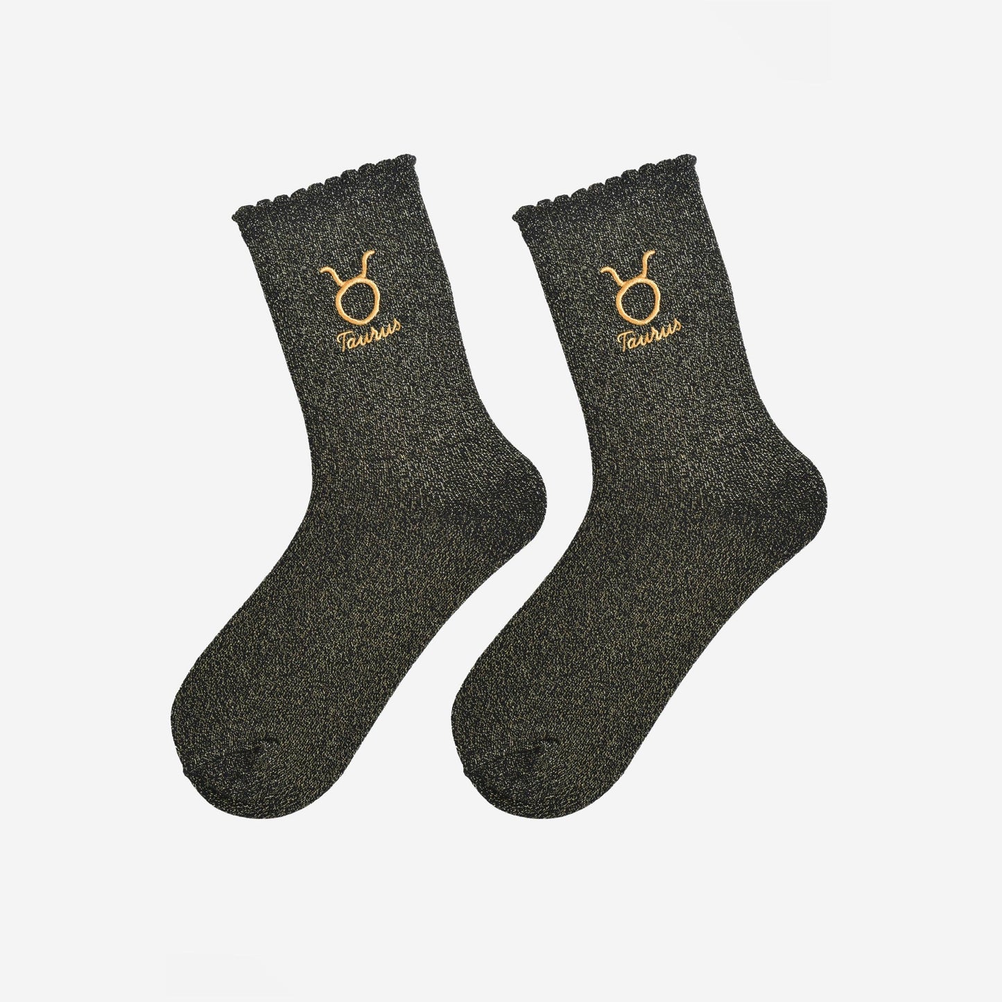 Sock Talk - Women's Glitter Socks - Black/Gold, Zodiac Taurus