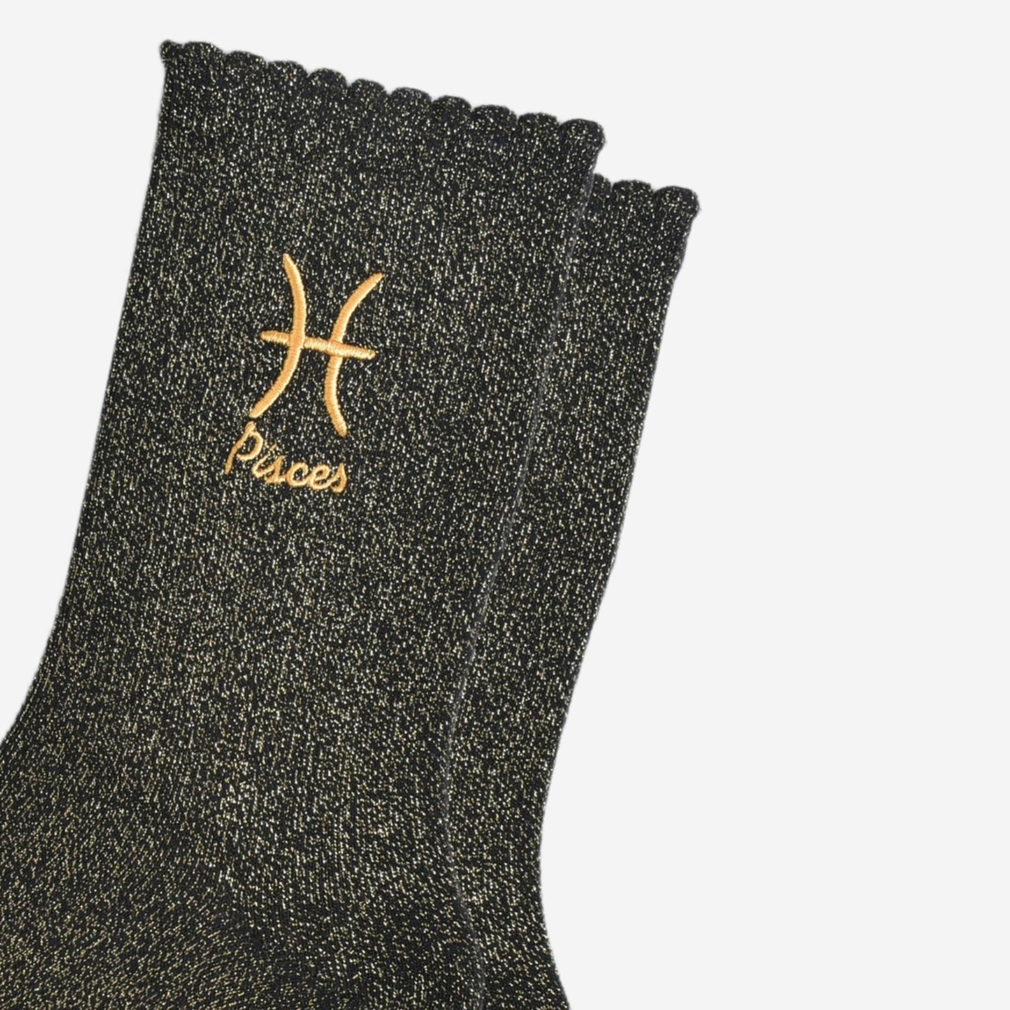 Sock Talk - Women's Glitter Socks - Black/Gold, Zodiac Pisces