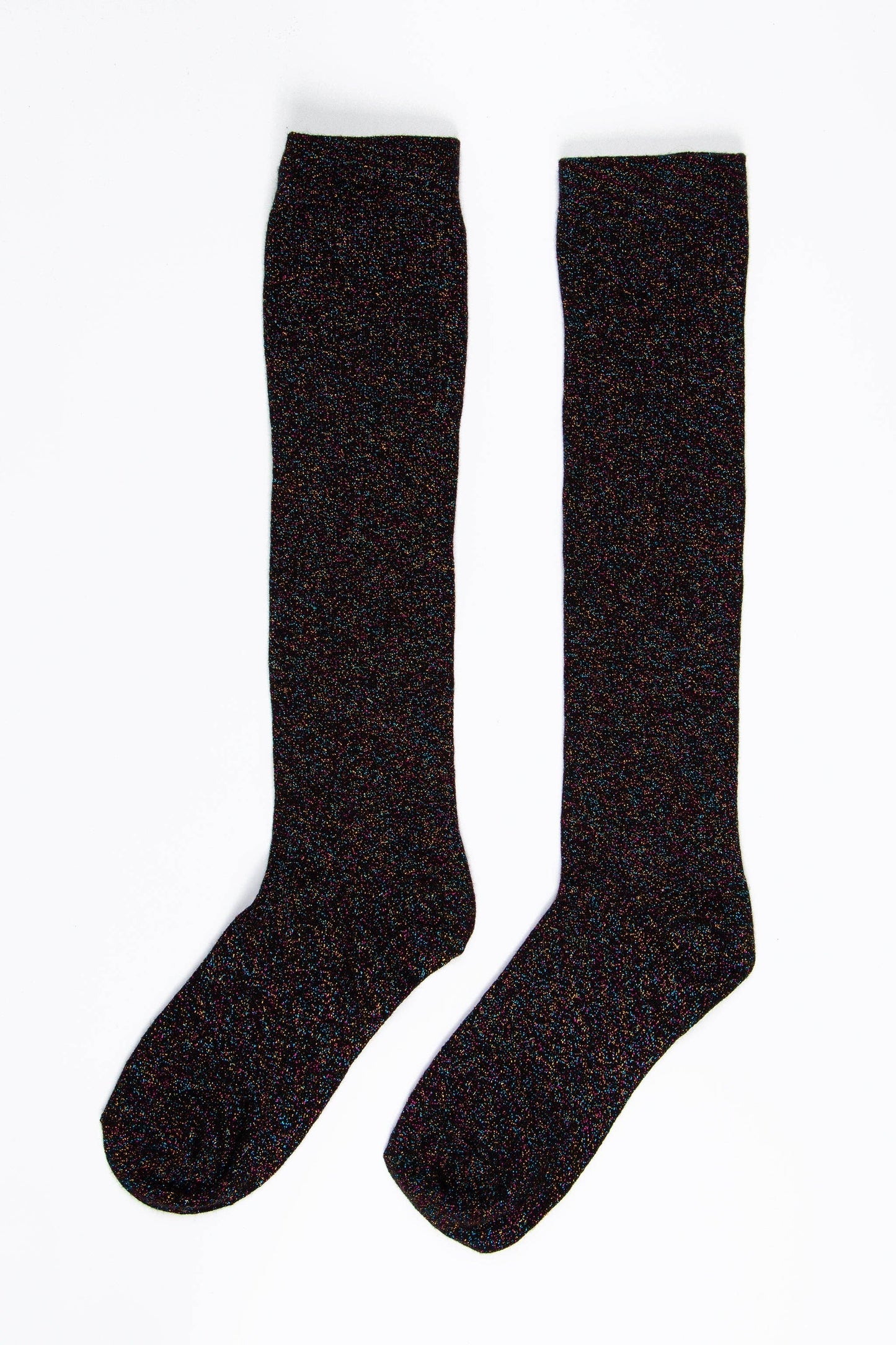 Sock Talk - Women's Knee High Glitter Socks - Black/Rainbow