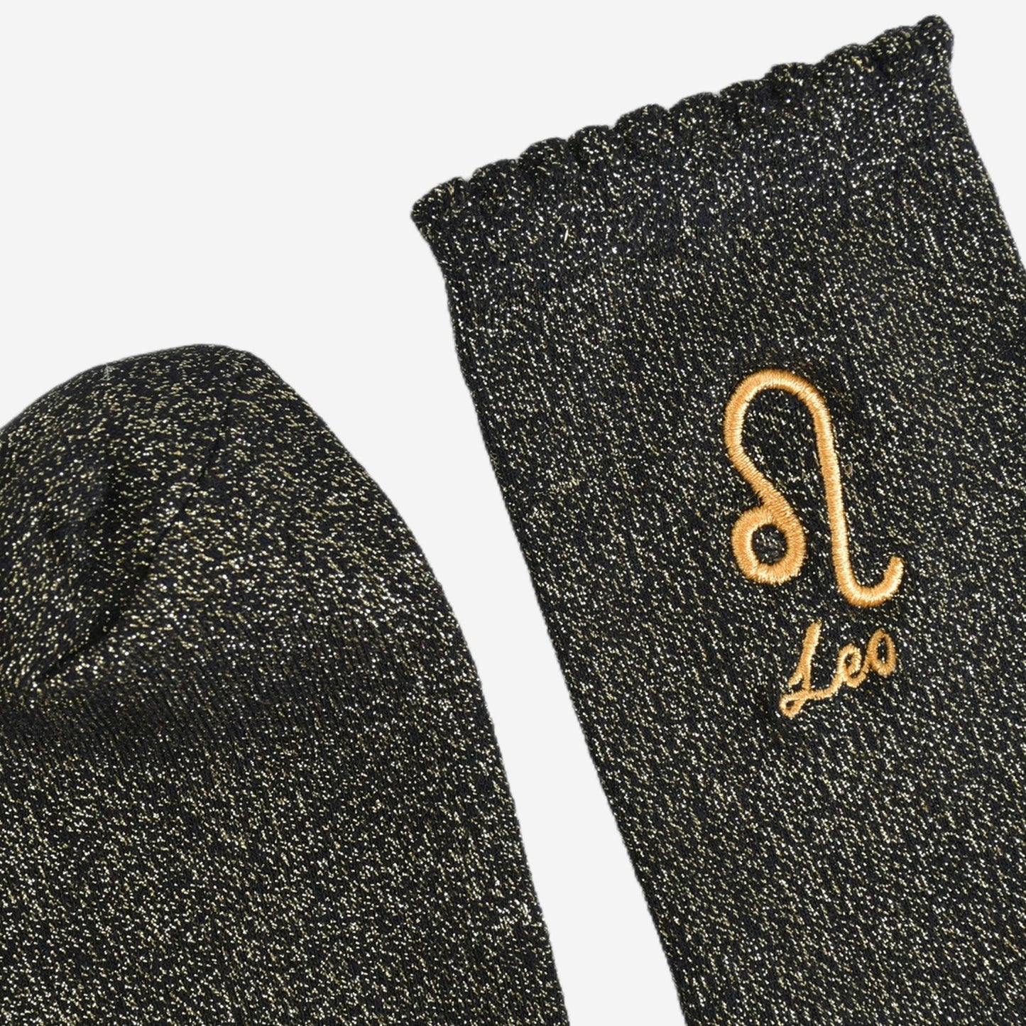 Sock Talk - Women's Glitter Socks - Black/Gold, Zodiac Leo