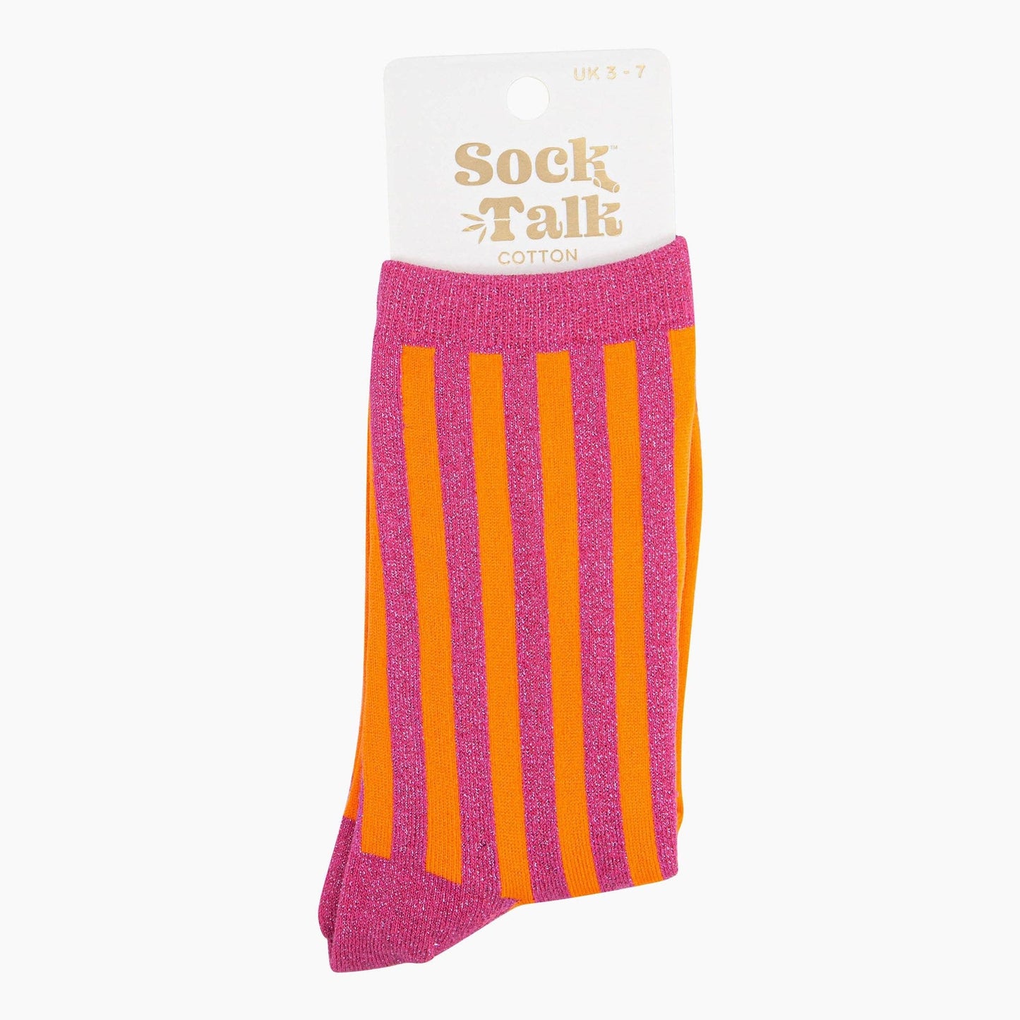 Sock Talk - Women's Glitter Socks - Hot Pink/Orange, Stripes