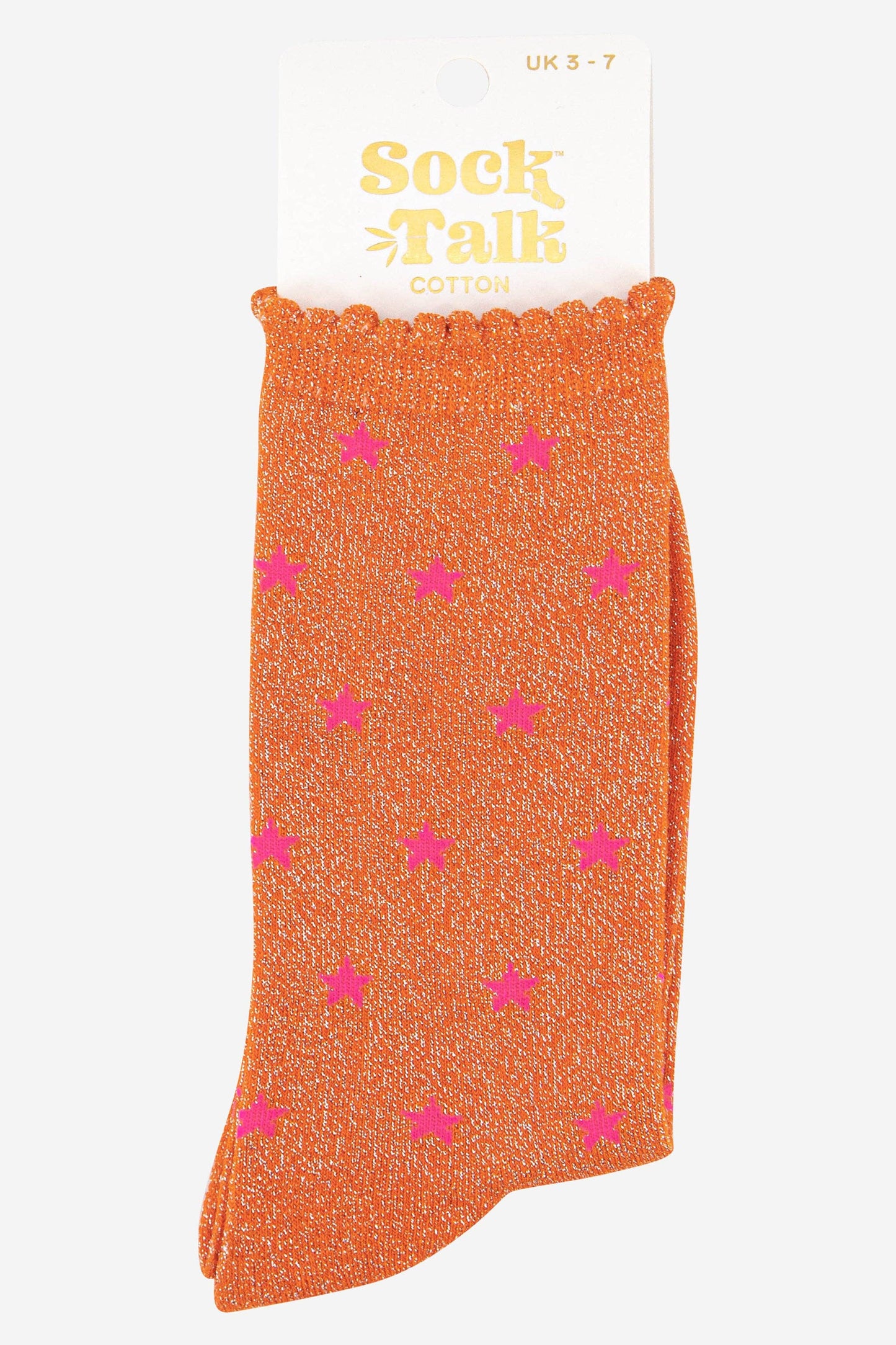 Sock Talk - Womens Star Print Cotton Glitter Socks in Orange