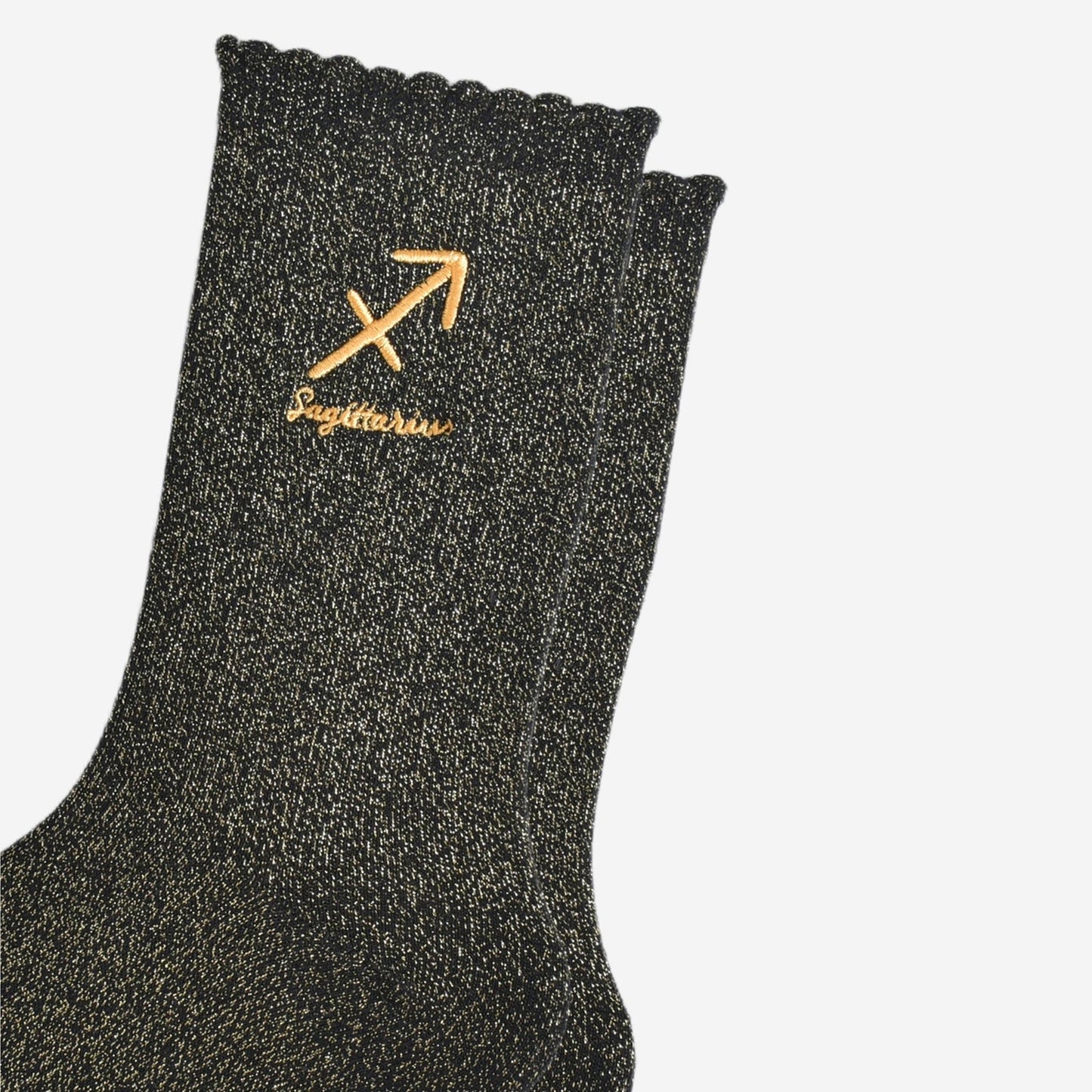 Sock Talk - Women's Glitter Socks - Black/Gold, Zodiac Sagittarius