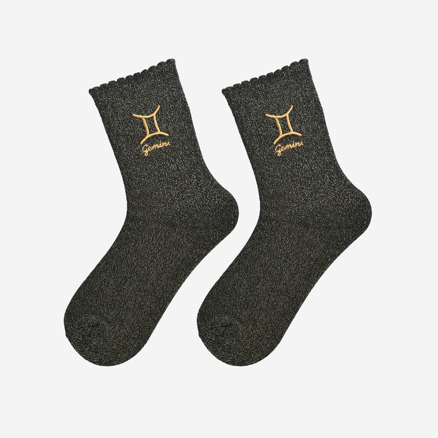 Sock Talk - Women's Glitter Socks - Black/Gold, Zodiac Gemini