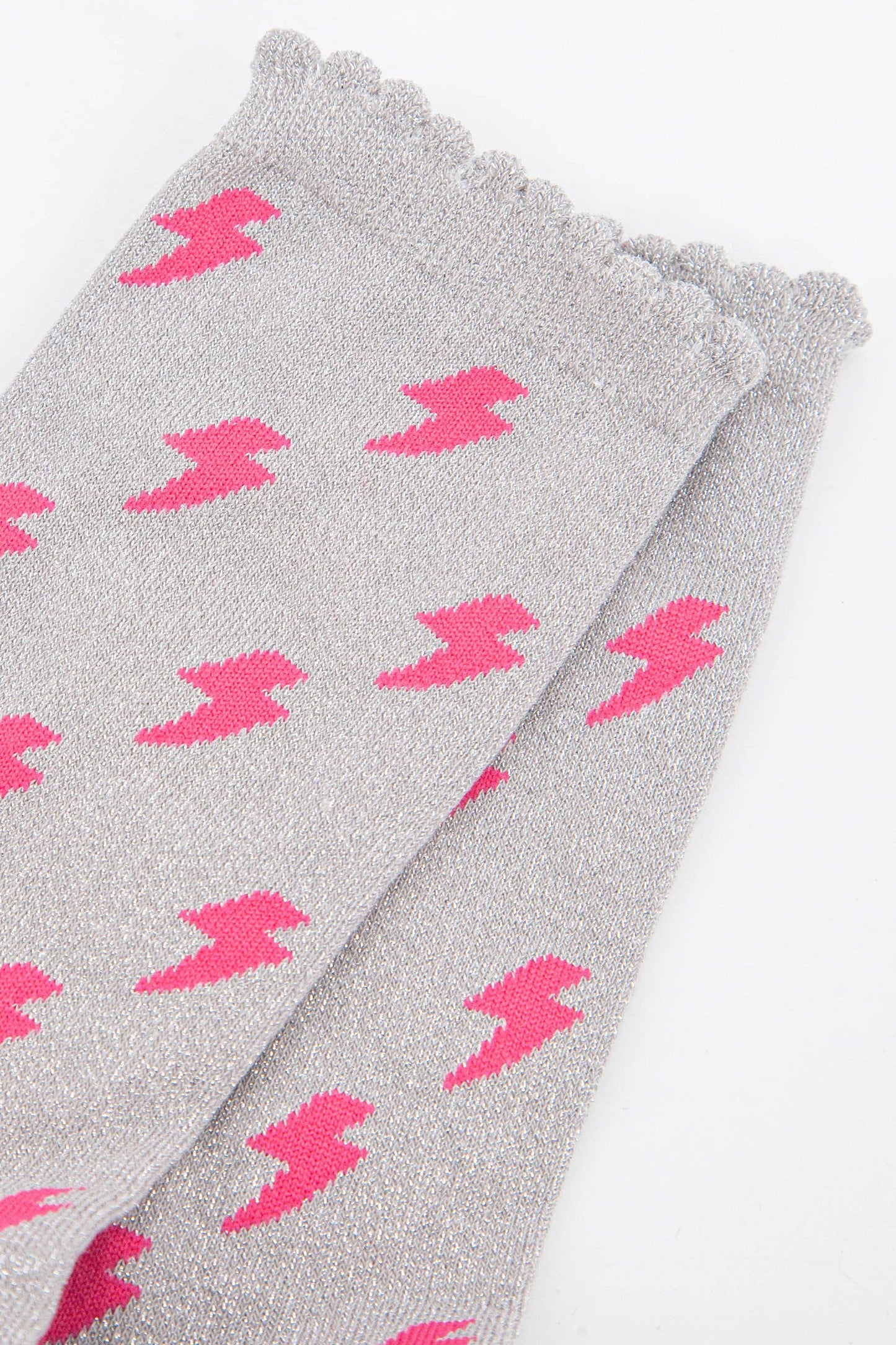 Sock Talk - Women's Cotton Glitter Socks Lightning Bolt Grey