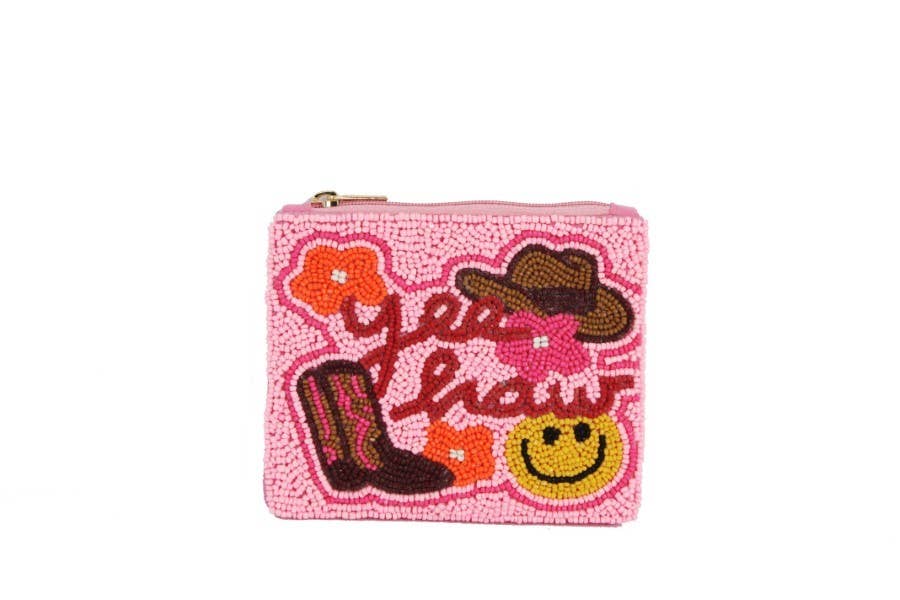 Nima Accessories Inc - Ladies Fully Beaded Pink Western Theme Coin Purse