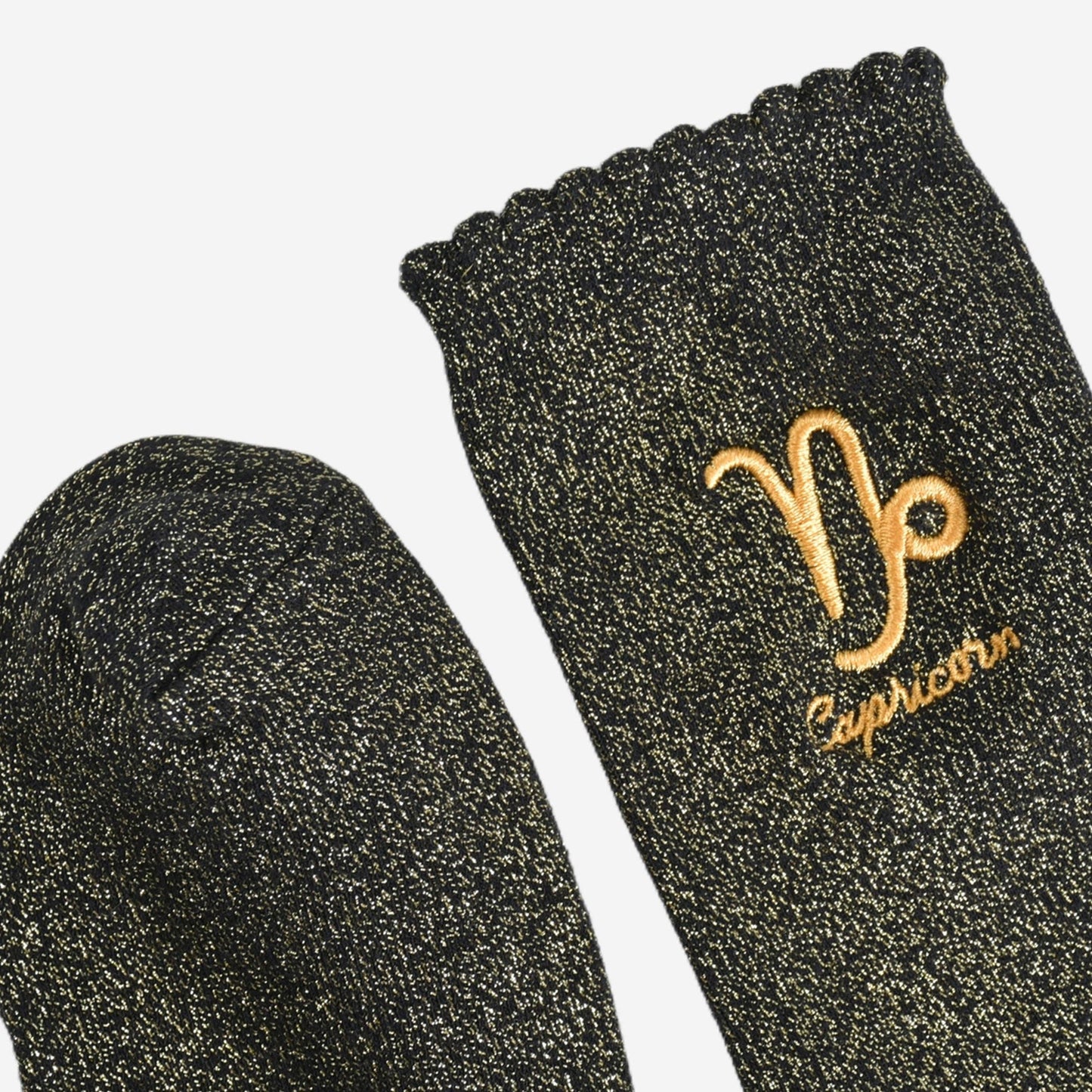 Sock Talk - Women's Glitter Socks - Black/Gold, Zodiac Capricorn