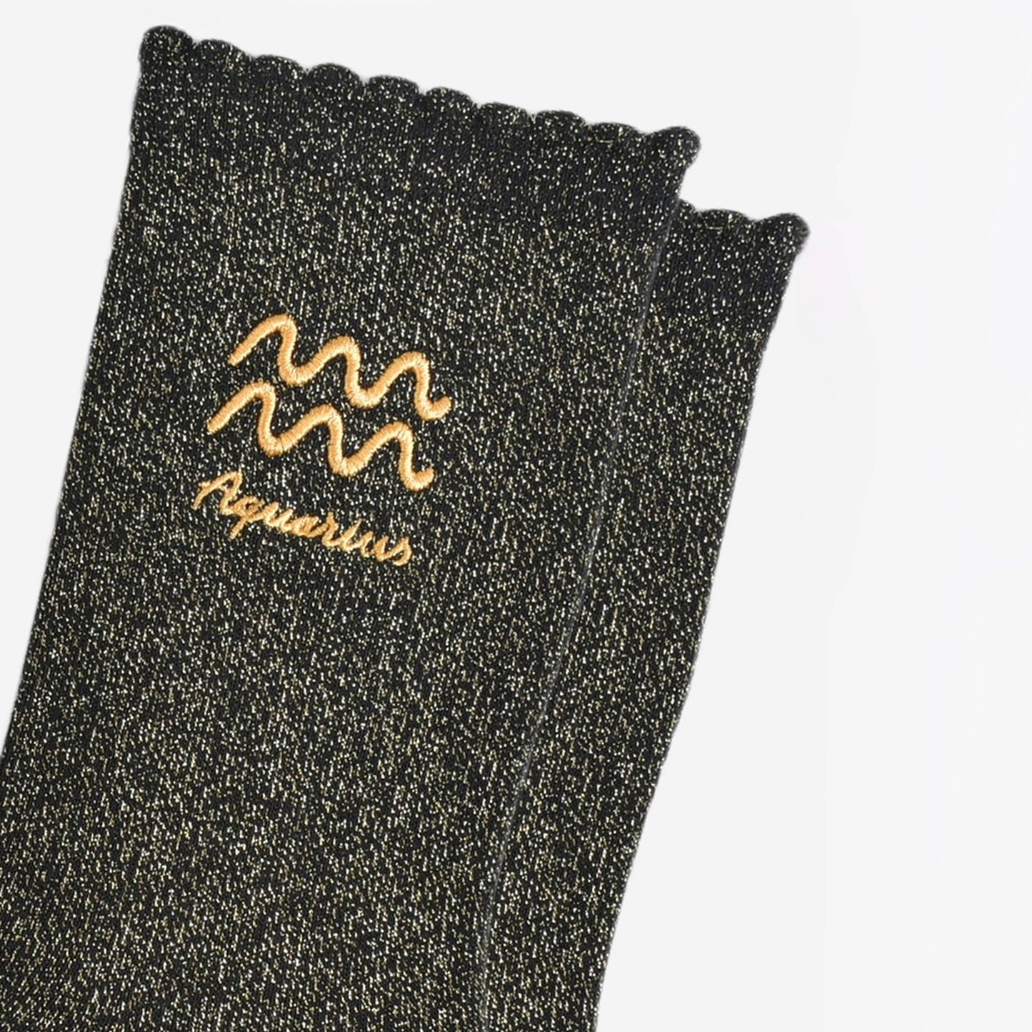 Sock Talk - Women's Glitter Socks - Black/Gold, Zodiac Aquarius