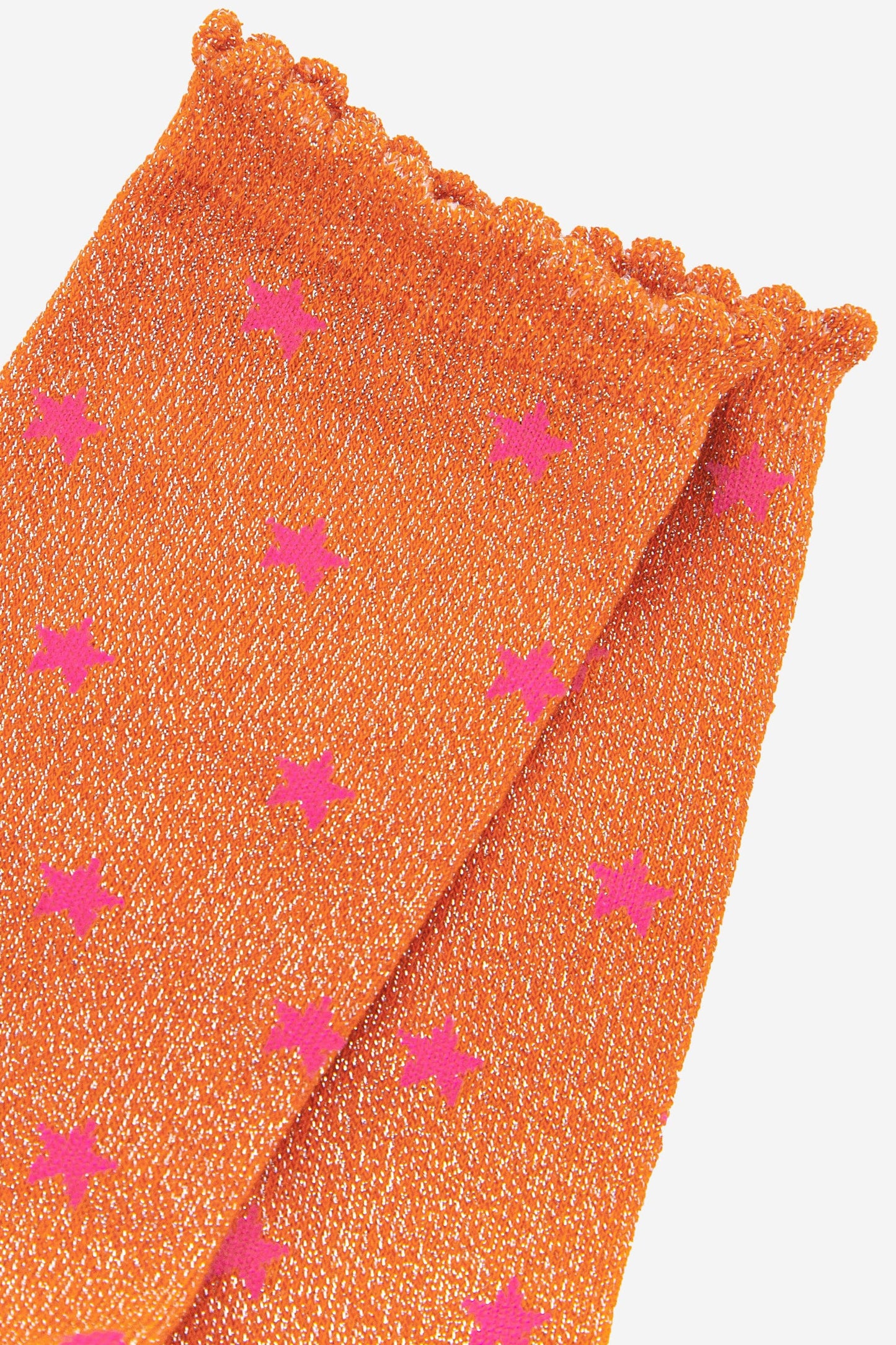 Sock Talk - Womens Star Print Cotton Glitter Socks in Orange