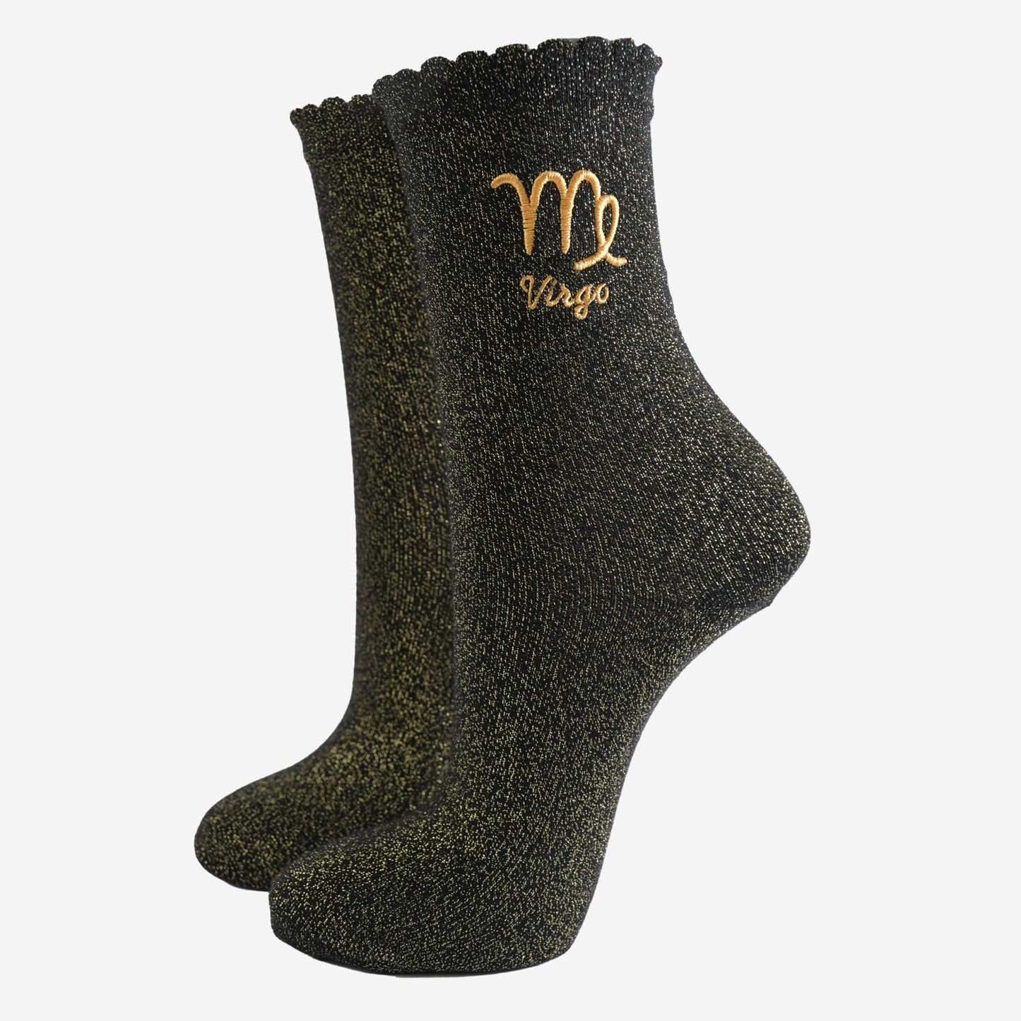 Sock Talk - Women's Glitter Socks - Black/Gold, Zodiac Virgo