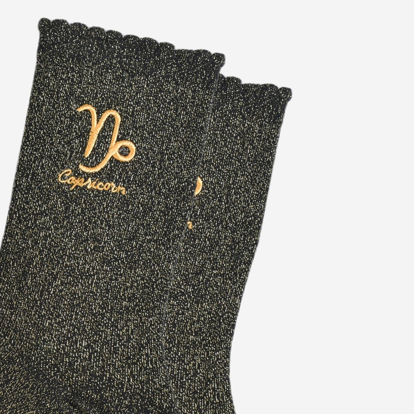 Sock Talk - Women's Glitter Socks - Black/Gold, Zodiac Capricorn