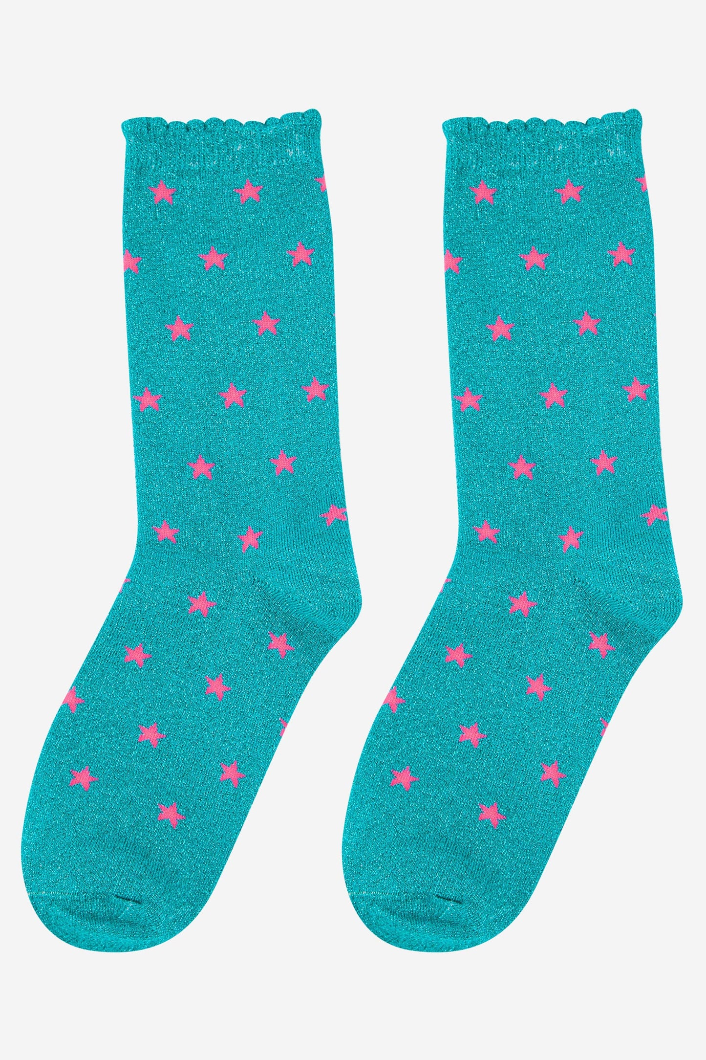 Sock Talk - Womens Star Print Cotton Glitter Socks in Aqua Blue