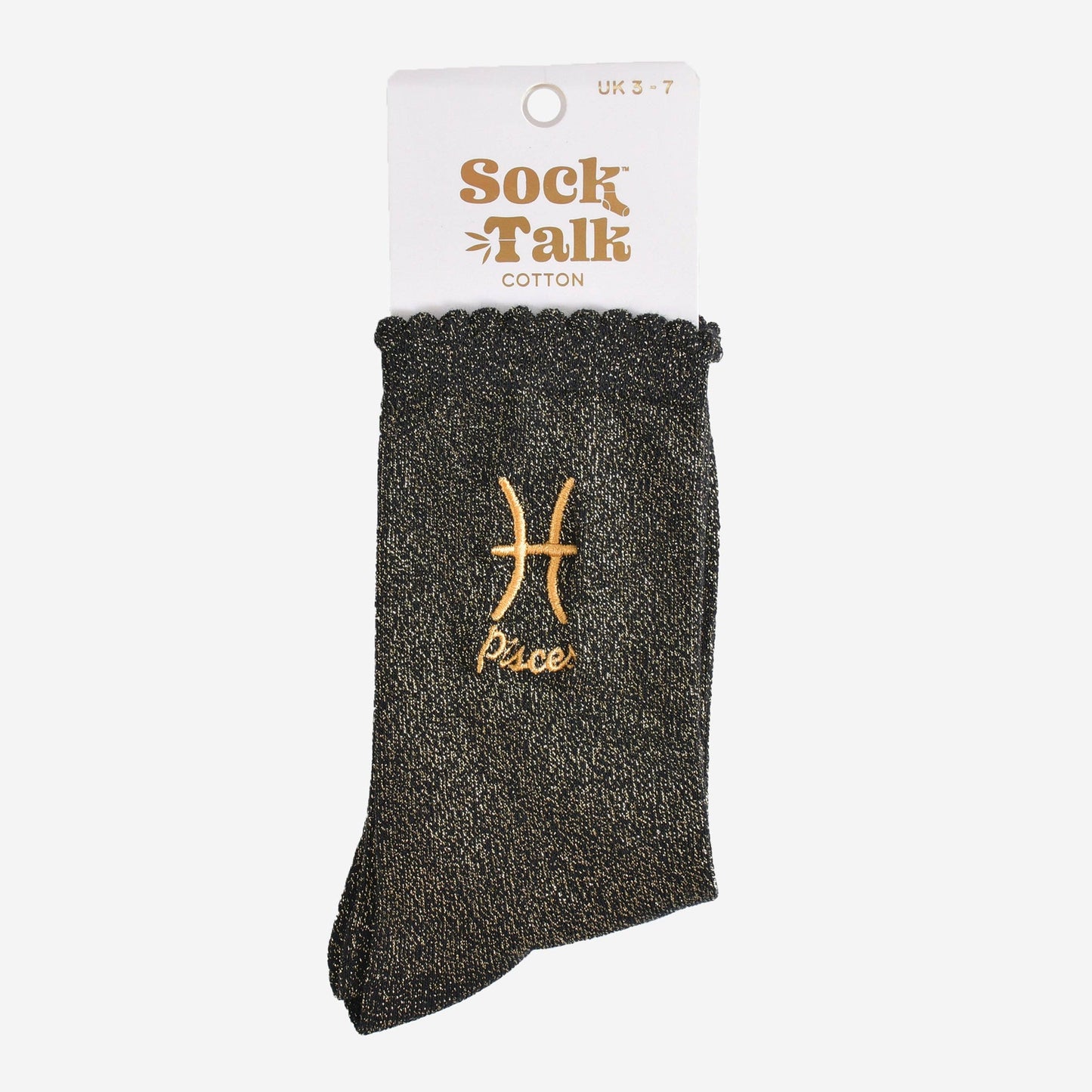 Sock Talk - Women's Glitter Socks - Black/Gold, Zodiac Pisces