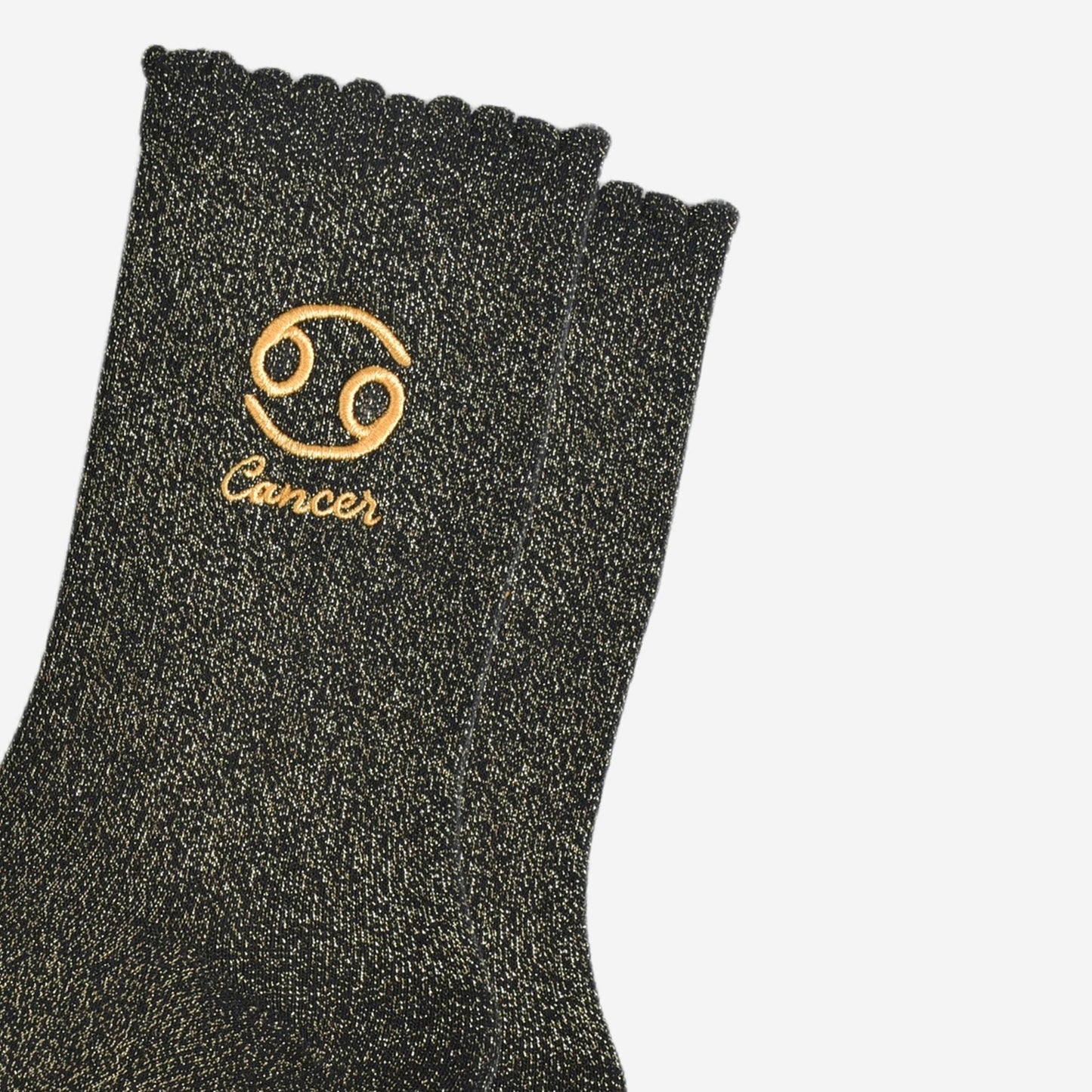 Sock Talk - Women's Glitter Socks - Black/Gold, Zodiac Cancer