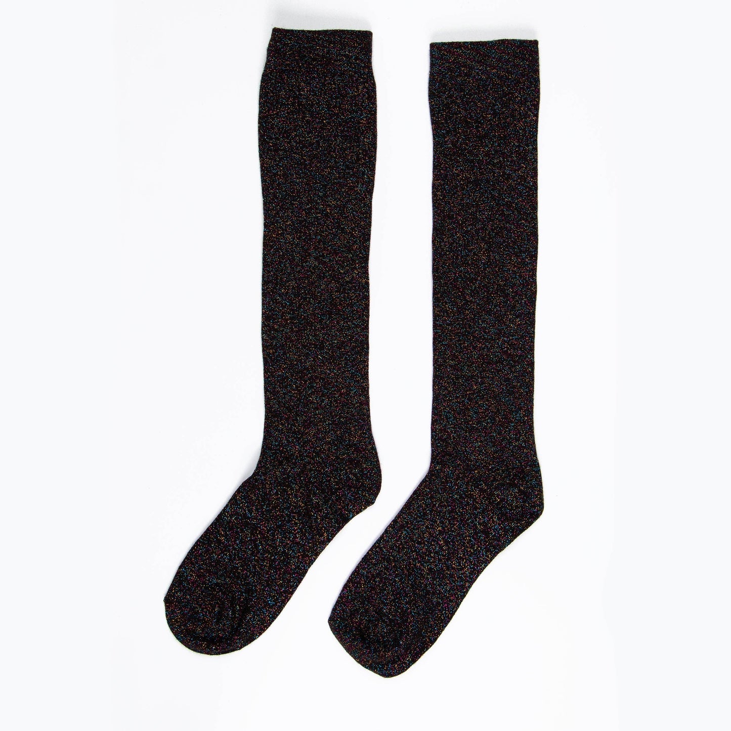 Sock Talk - Women's Knee High Glitter Socks - Black/Rainbow
