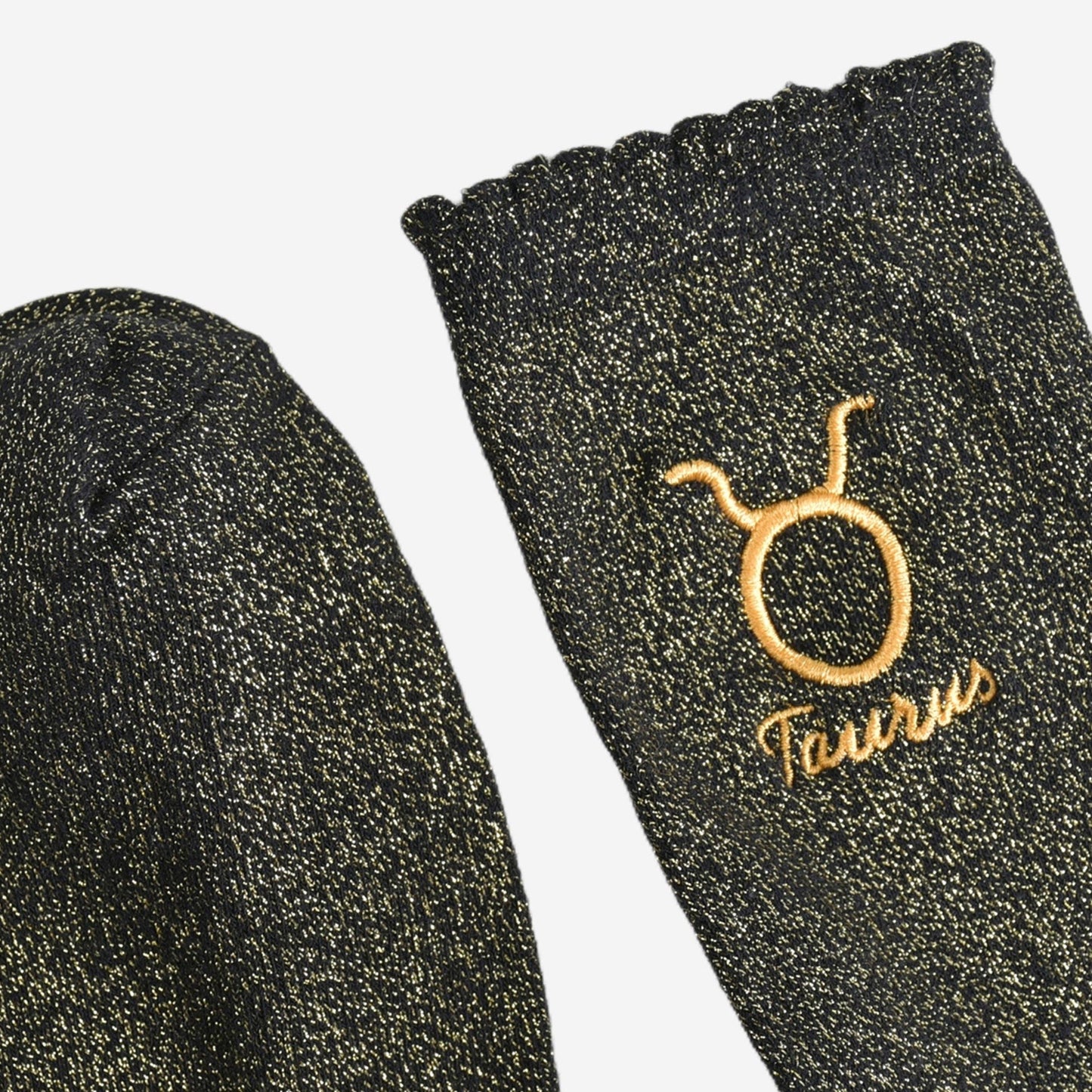 Sock Talk - Women's Glitter Socks - Black/Gold, Zodiac Taurus