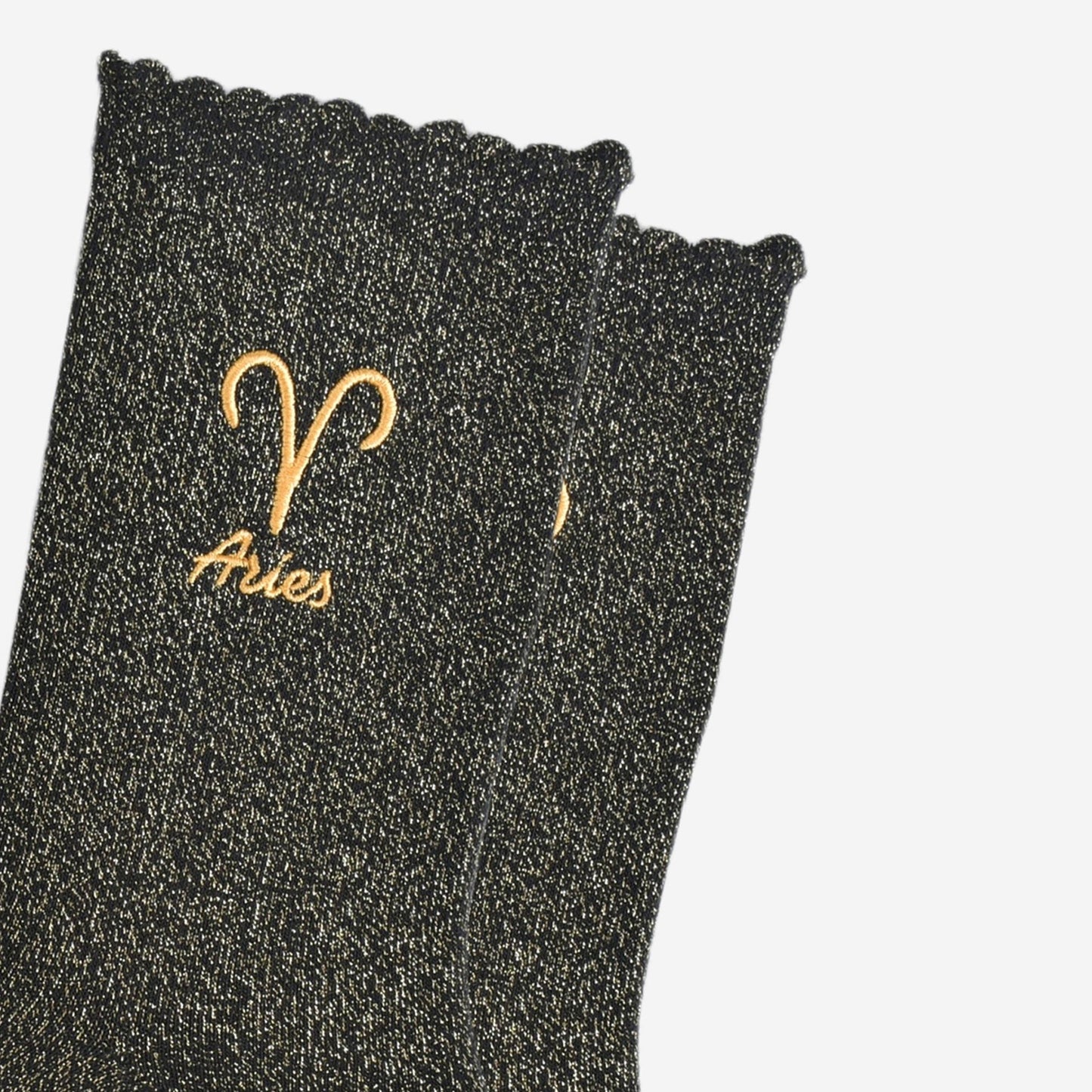 Sock Talk - Women's Glitter Socks - Black/Gold, Zodiac Aries