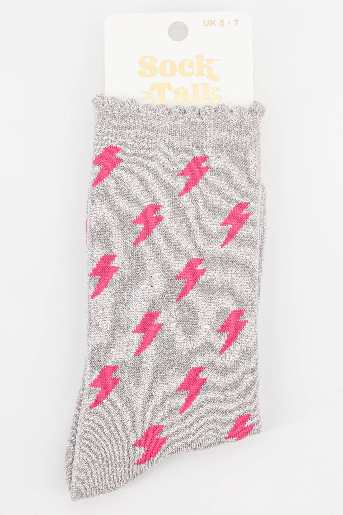Sock Talk - Women's Cotton Glitter Socks Lightning Bolt Grey