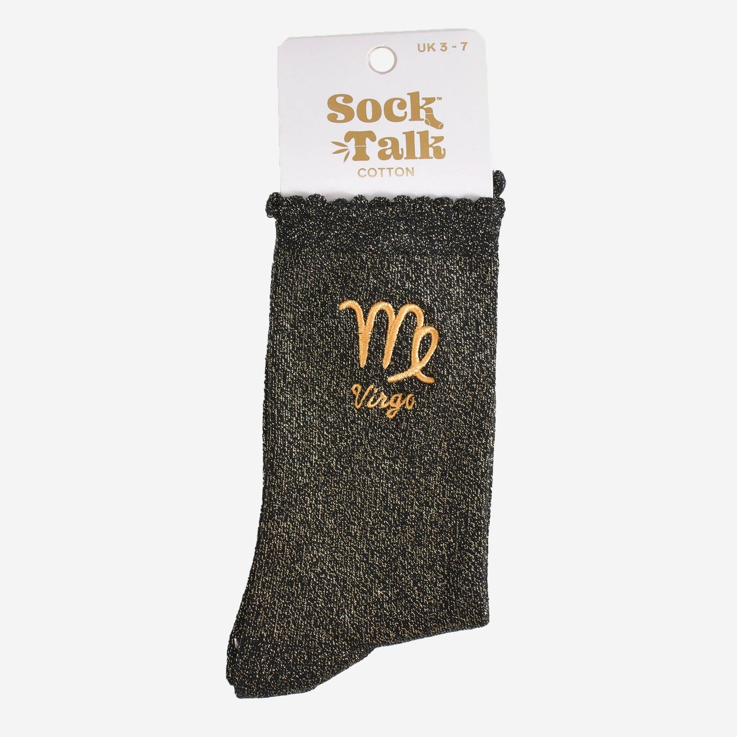 Sock Talk - Women's Glitter Socks - Black/Gold, Zodiac Virgo