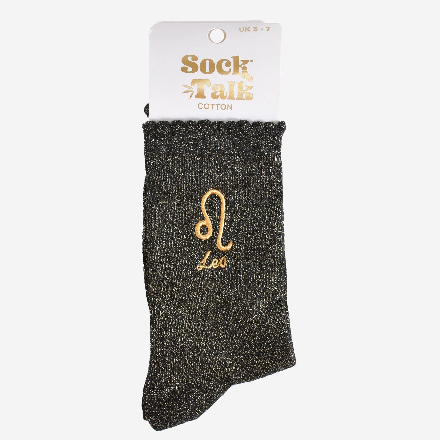 Sock Talk - Women's Glitter Socks - Black/Gold, Zodiac Leo