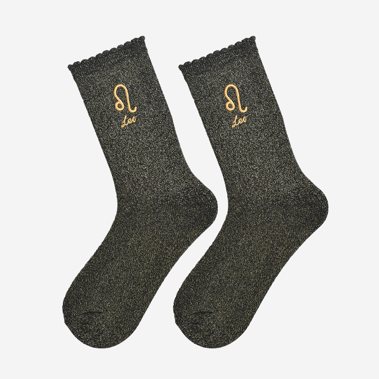 Sock Talk - Women's Glitter Socks - Black/Gold, Zodiac Leo