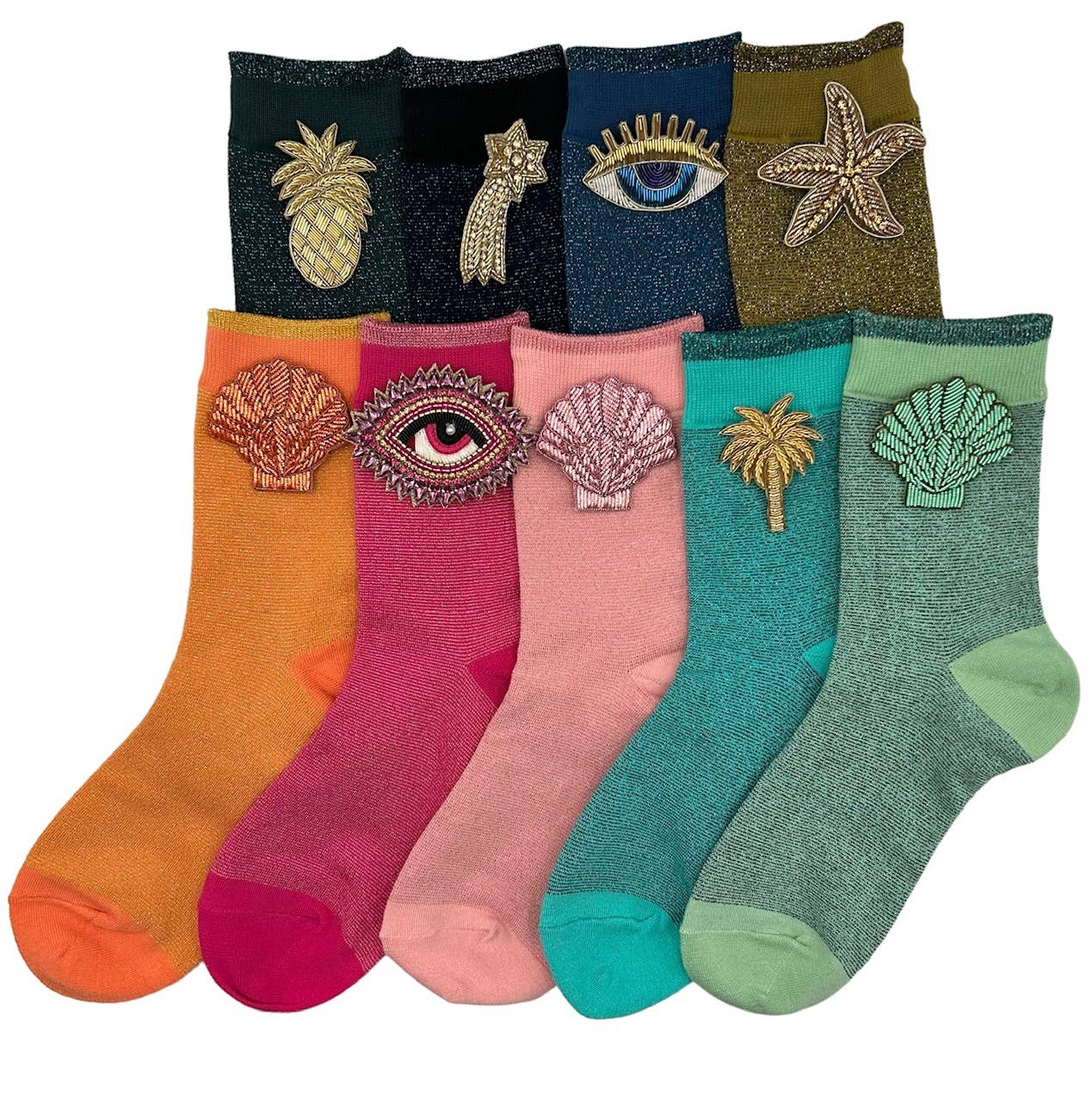 Sixton London - Tokyo socks with eclectic pins: Turquoise Turquoise eye