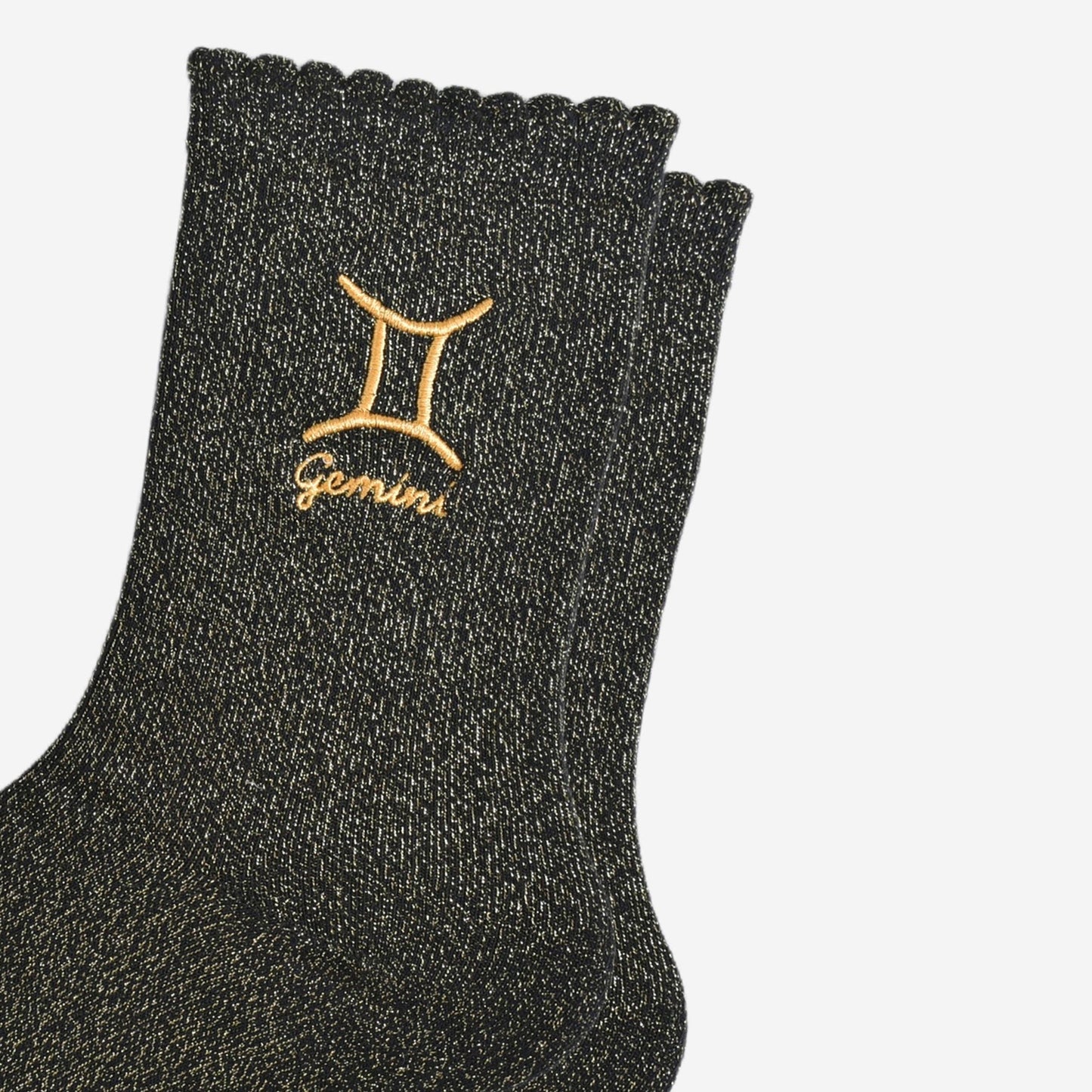 Sock Talk - Women's Glitter Socks - Black/Gold, Zodiac Gemini