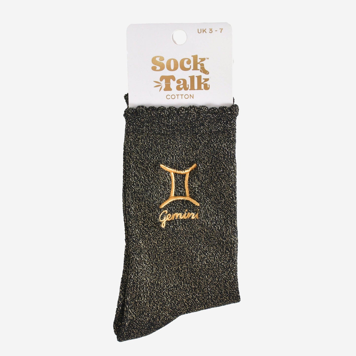 Sock Talk - Women's Glitter Socks - Black/Gold, Zodiac Gemini