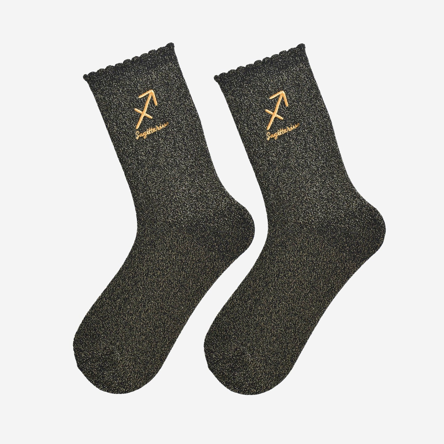 Sock Talk - Women's Glitter Socks - Black/Gold, Zodiac Sagittarius
