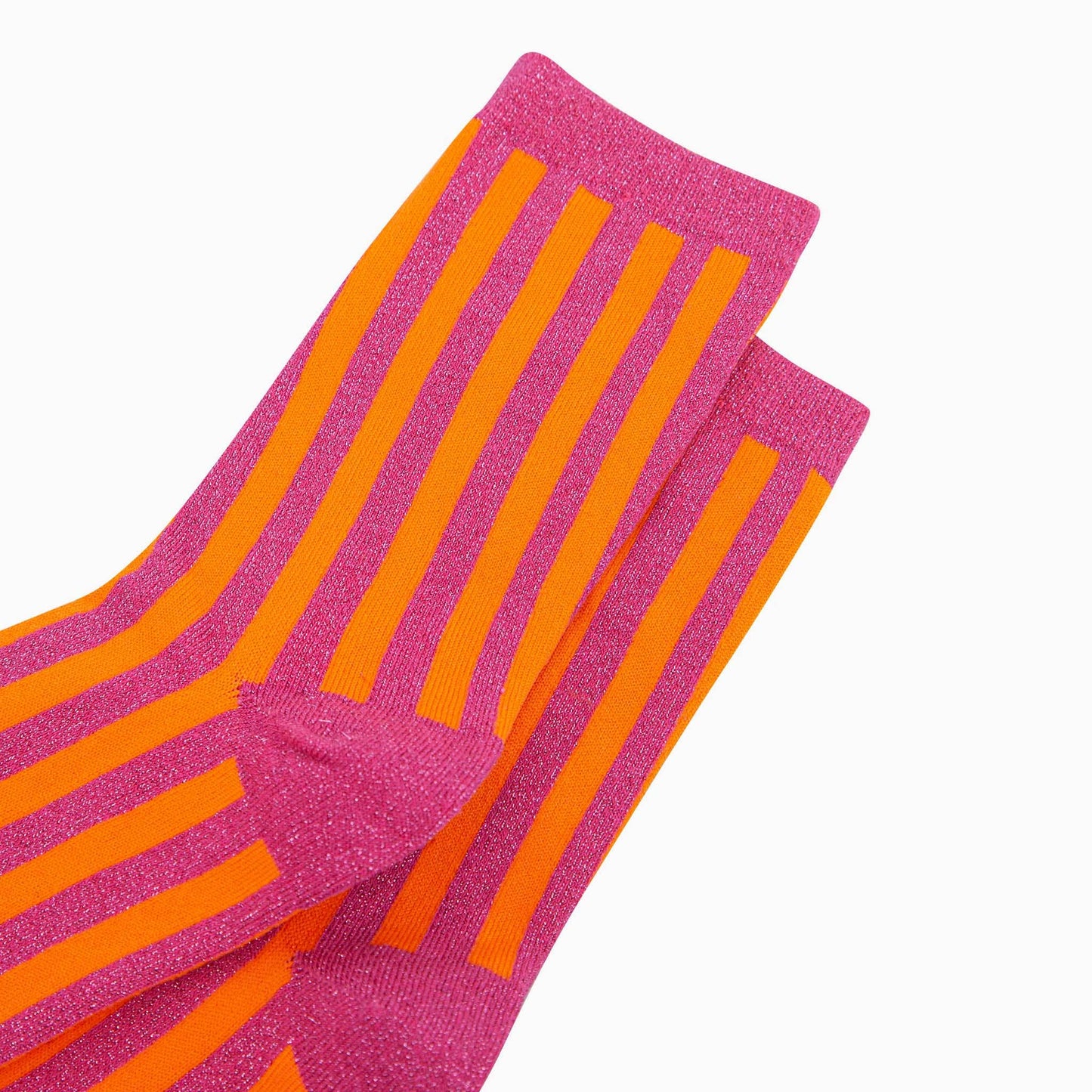 Sock Talk - Women's Glitter Socks - Hot Pink/Orange, Stripes