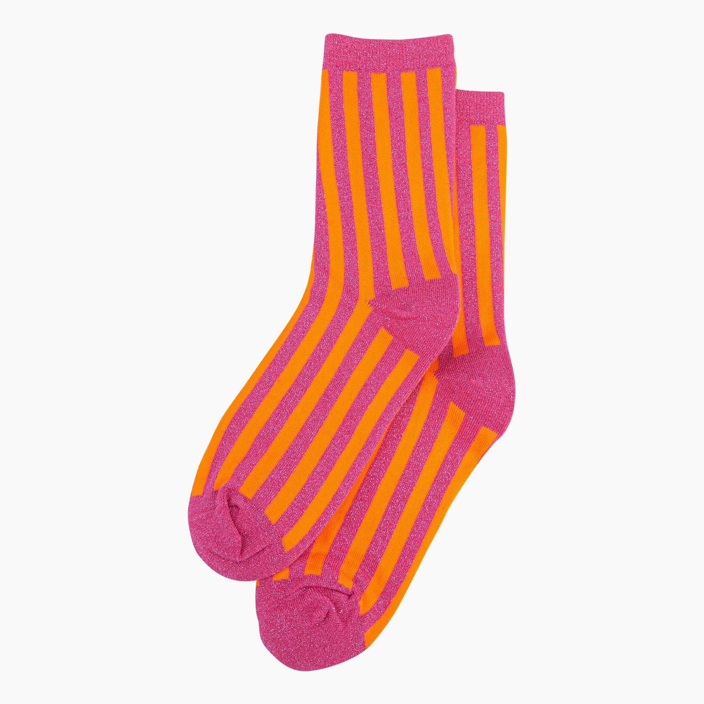 Sock Talk - Women's Glitter Socks - Hot Pink/Orange, Stripes