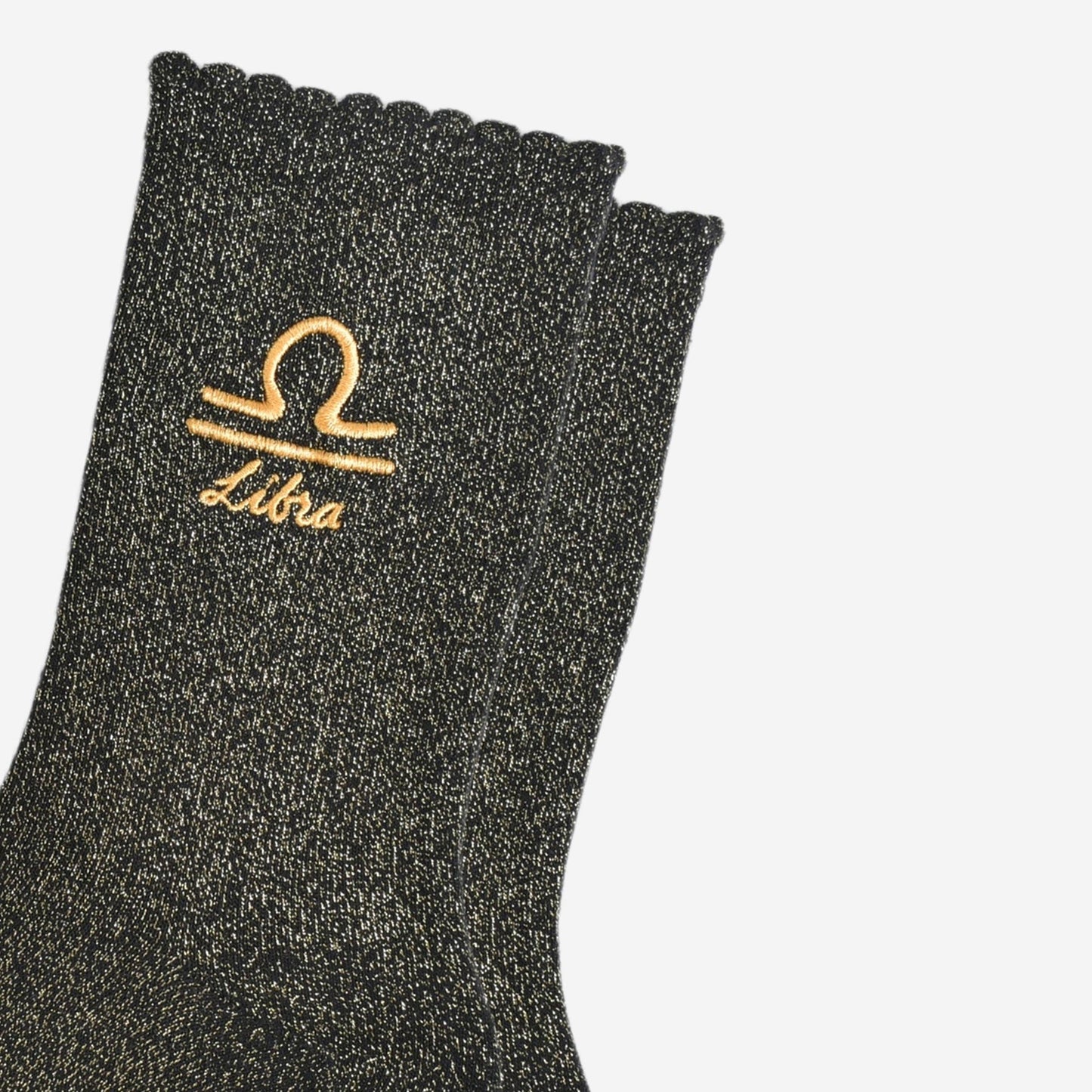 Sock Talk - Women's Glitter Socks - Black/Gold, Zodiac Libra