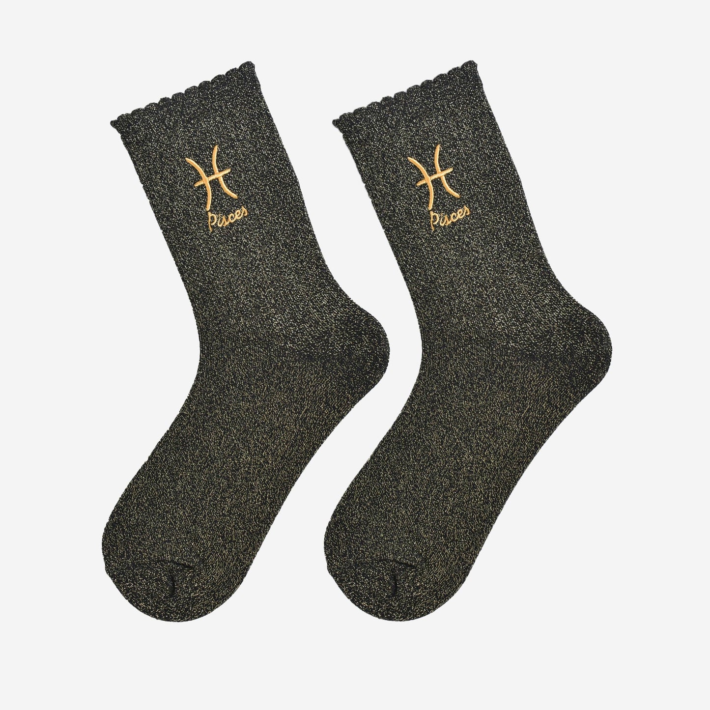 Sock Talk - Women's Glitter Socks - Black/Gold, Zodiac Pisces
