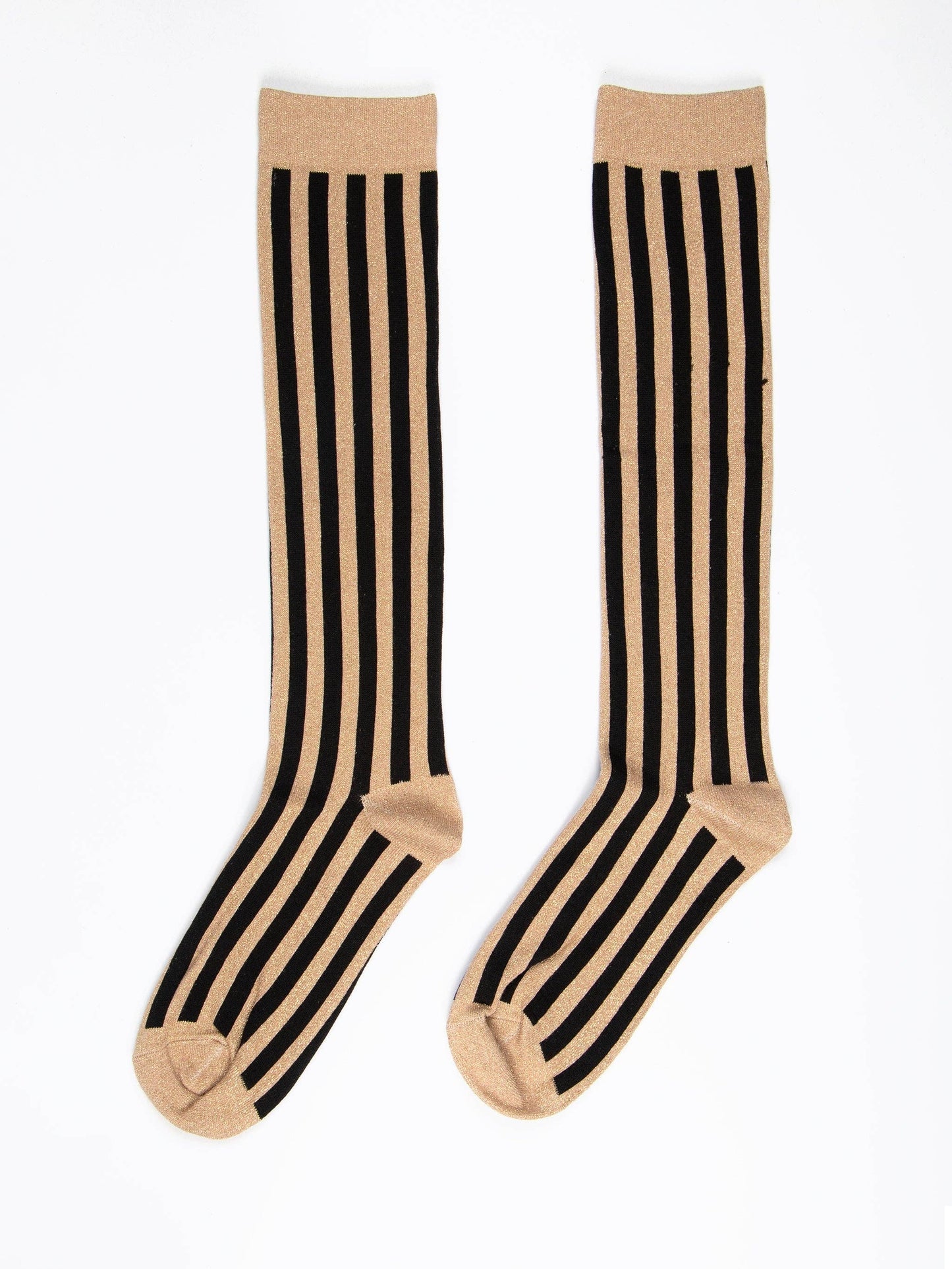 Sock Talk - Women's Knee High Glitter Socks - Black/Gold, Stripe