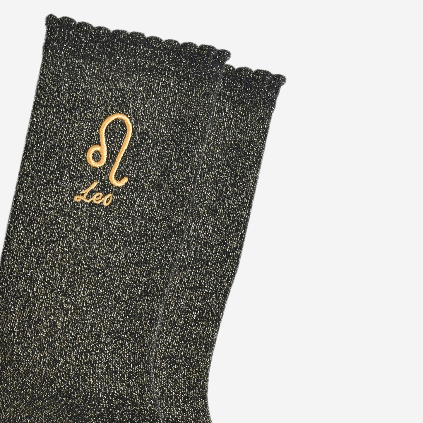 Sock Talk - Women's Glitter Socks - Black/Gold, Zodiac Leo
