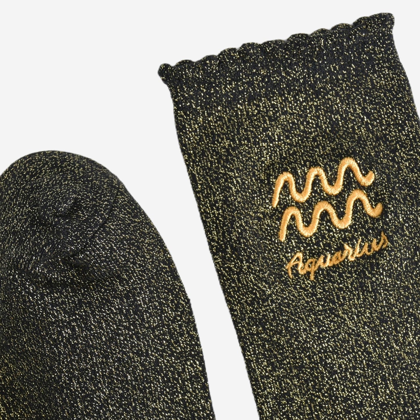 Sock Talk - Women's Glitter Socks - Black/Gold, Zodiac Aquarius