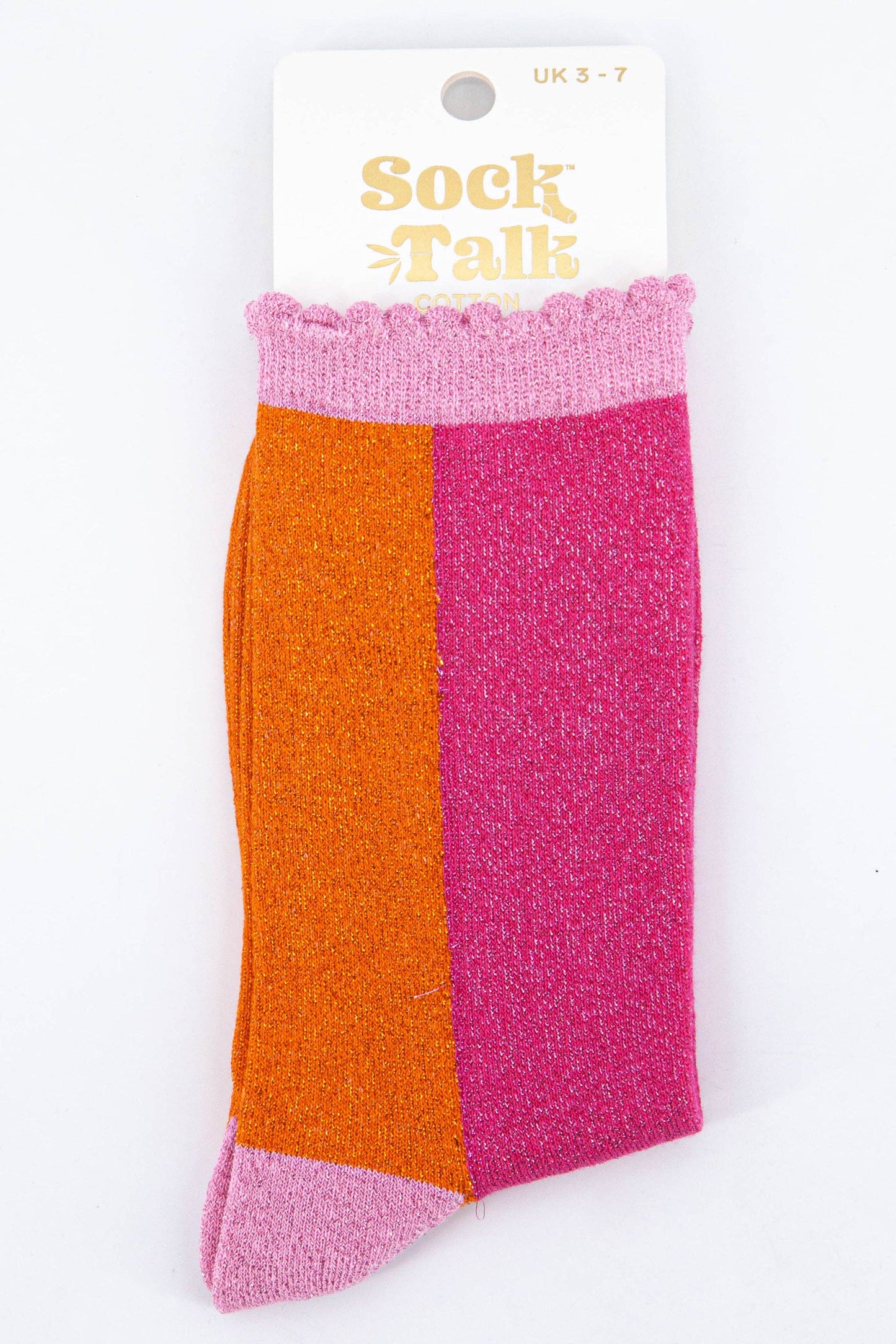 Sock Talk - Women's Cotton Glitter Socks Colour Block in Pink & Orange