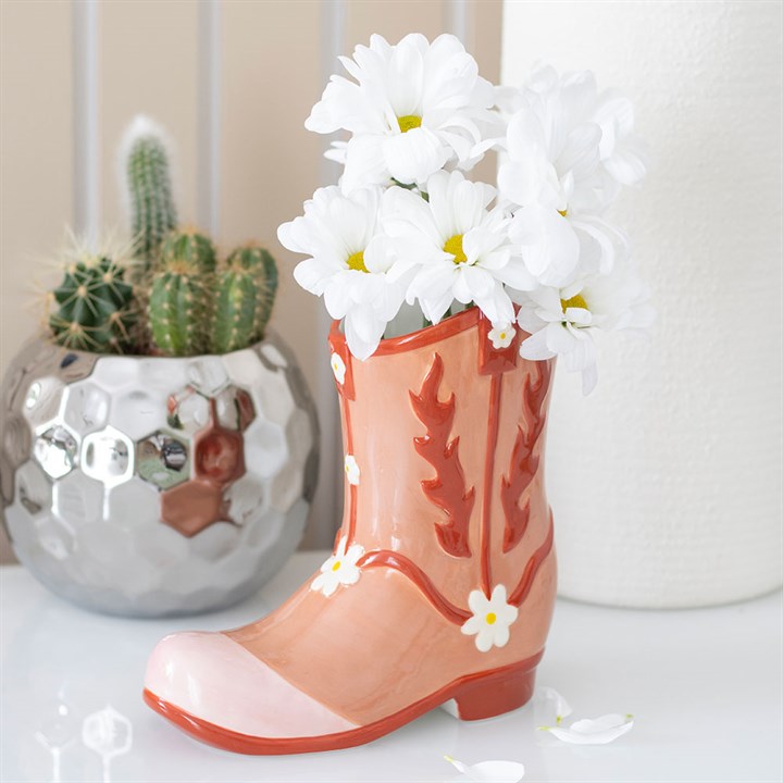 Pink Retro Rodeo Cowboy Boot Shaped Vase
