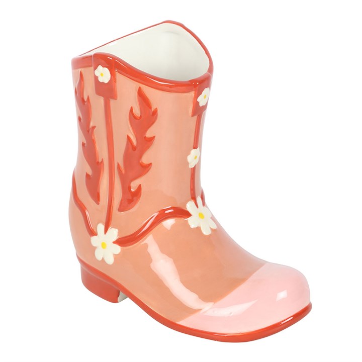 Pink Retro Rodeo Cowboy Boot Shaped Vase
