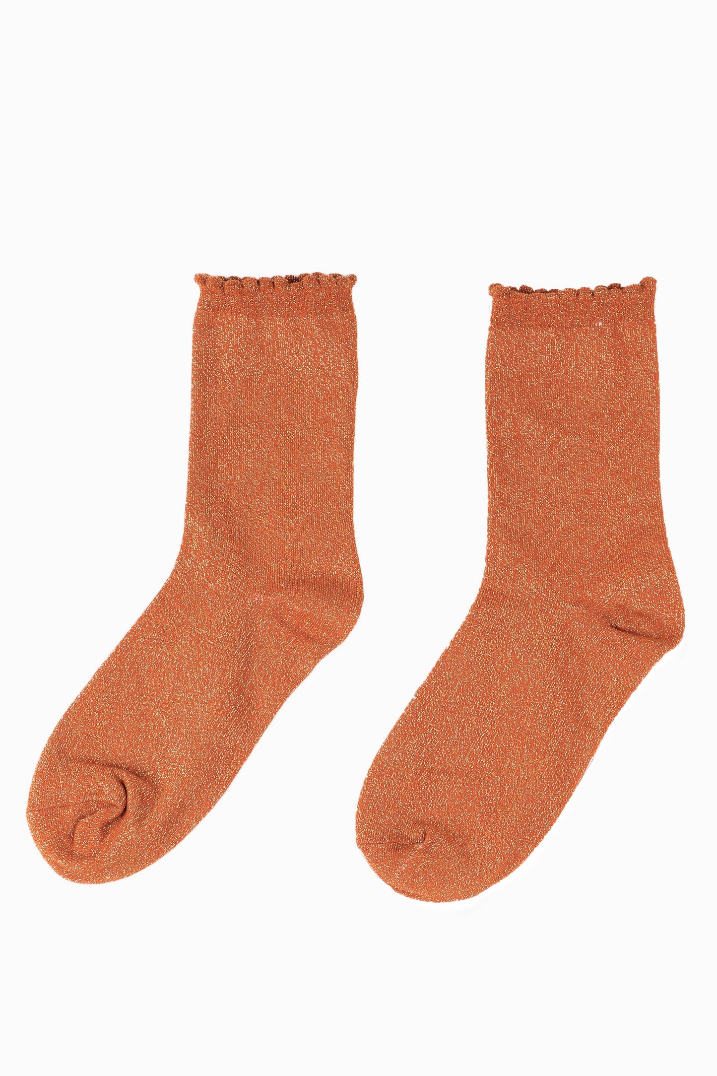 Sock Talk - Burnt Orange All Over Glitter Socks with Scalloped Cuff